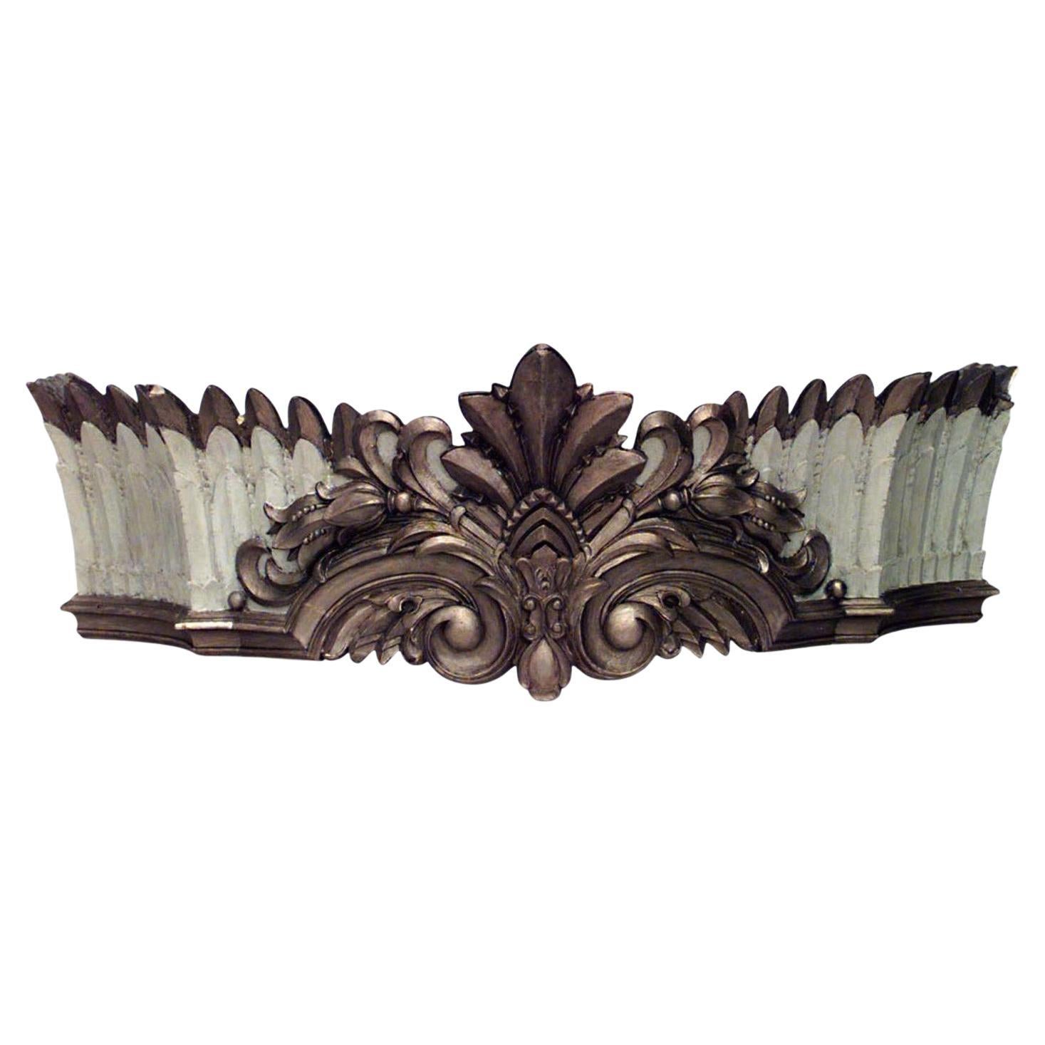 19th Century Rustic Carved Painted Valance, Crown Design, USA For Sale