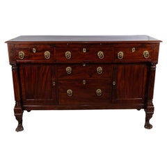 19th Century American Empire Mahogany Sideboard with Brass Pulls