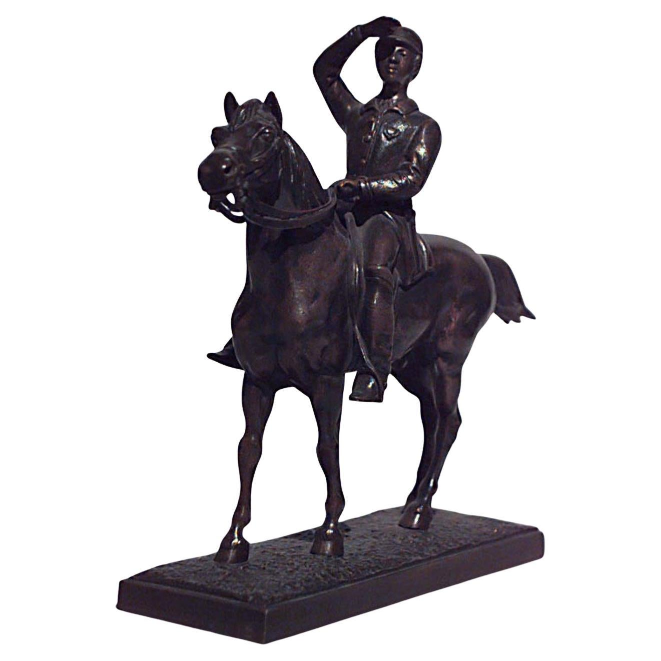 Victorian Bronze Horse and Rider Sculpture, 19th Century, UK Origin For Sale