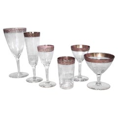 32 Victorian Crystal Glasses with Etched Floral Design, 19th Century