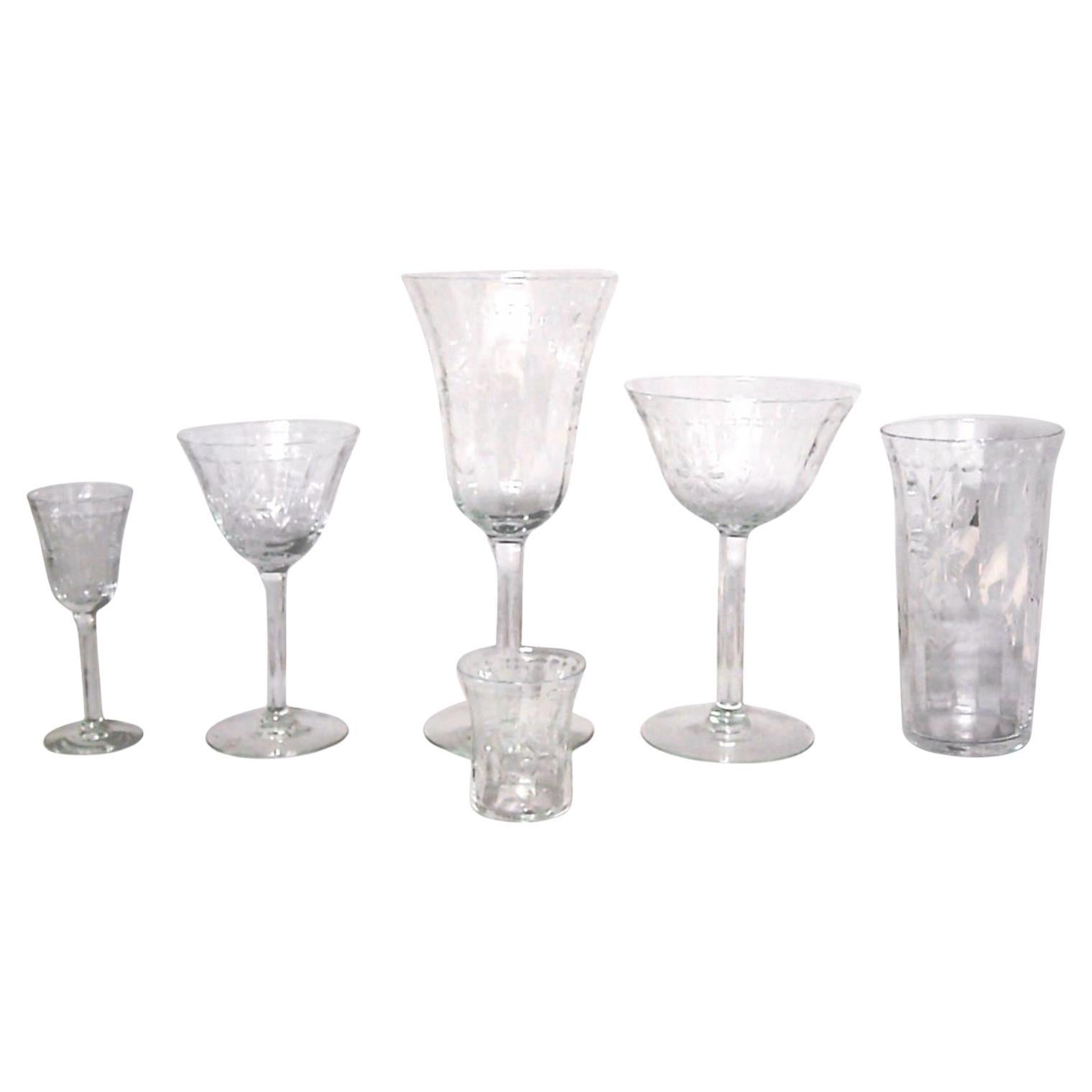 Set of 48 French Victorian Crystal Etched Glassware Set