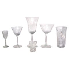 Set of 48 French Victorian Crystal Etched Glassware Set