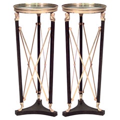 French Empire Bronze Pedestals with Green Marble Top, 20th Century