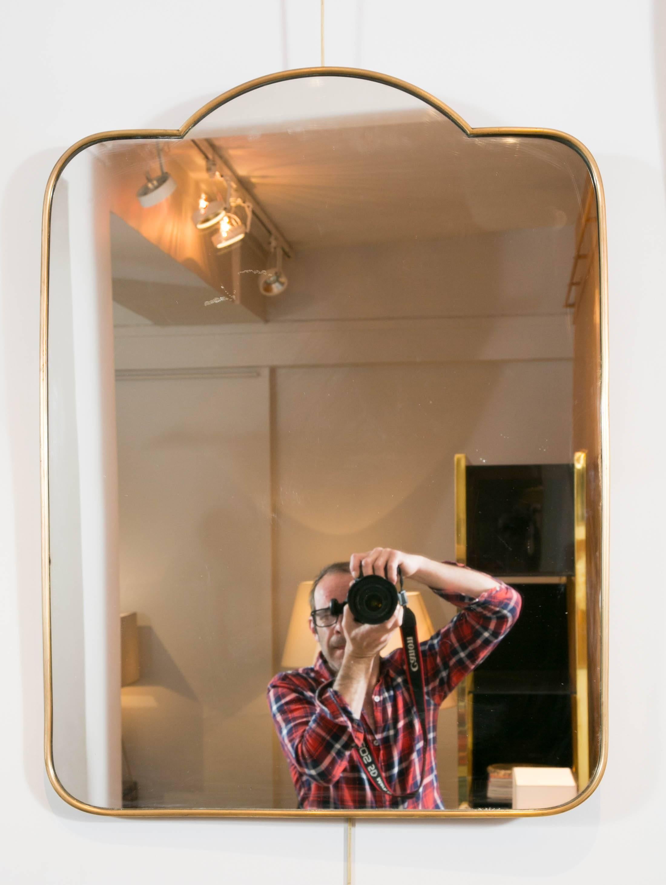 Mid-Century Modern Collection of Five Brass Framed Wall Mirrors, in the Style of Gio Ponti