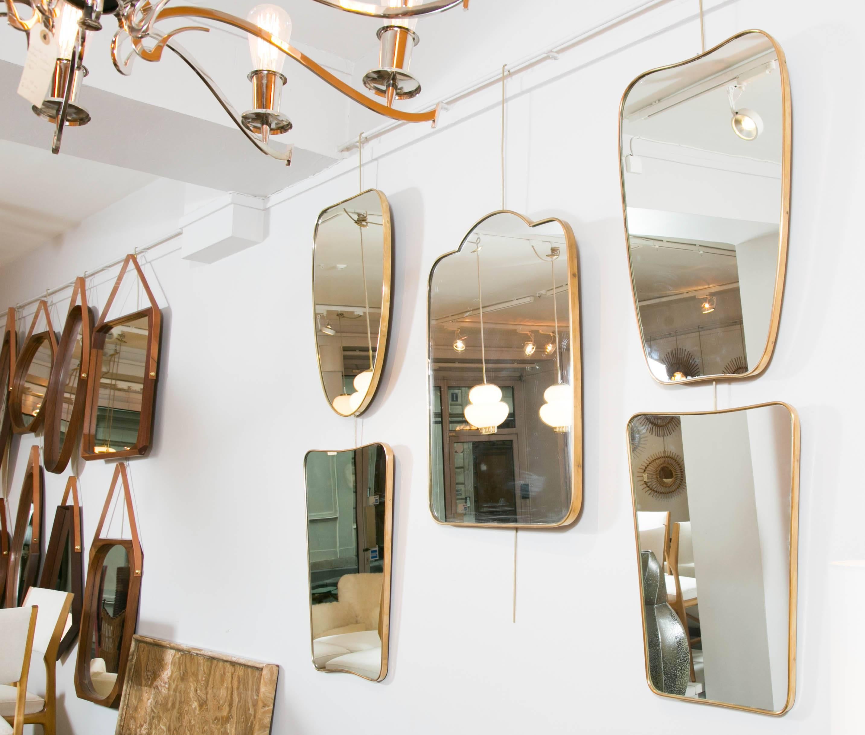 Collection of Five Brass Framed Wall Mirrors, in the Style of Gio Ponti 2