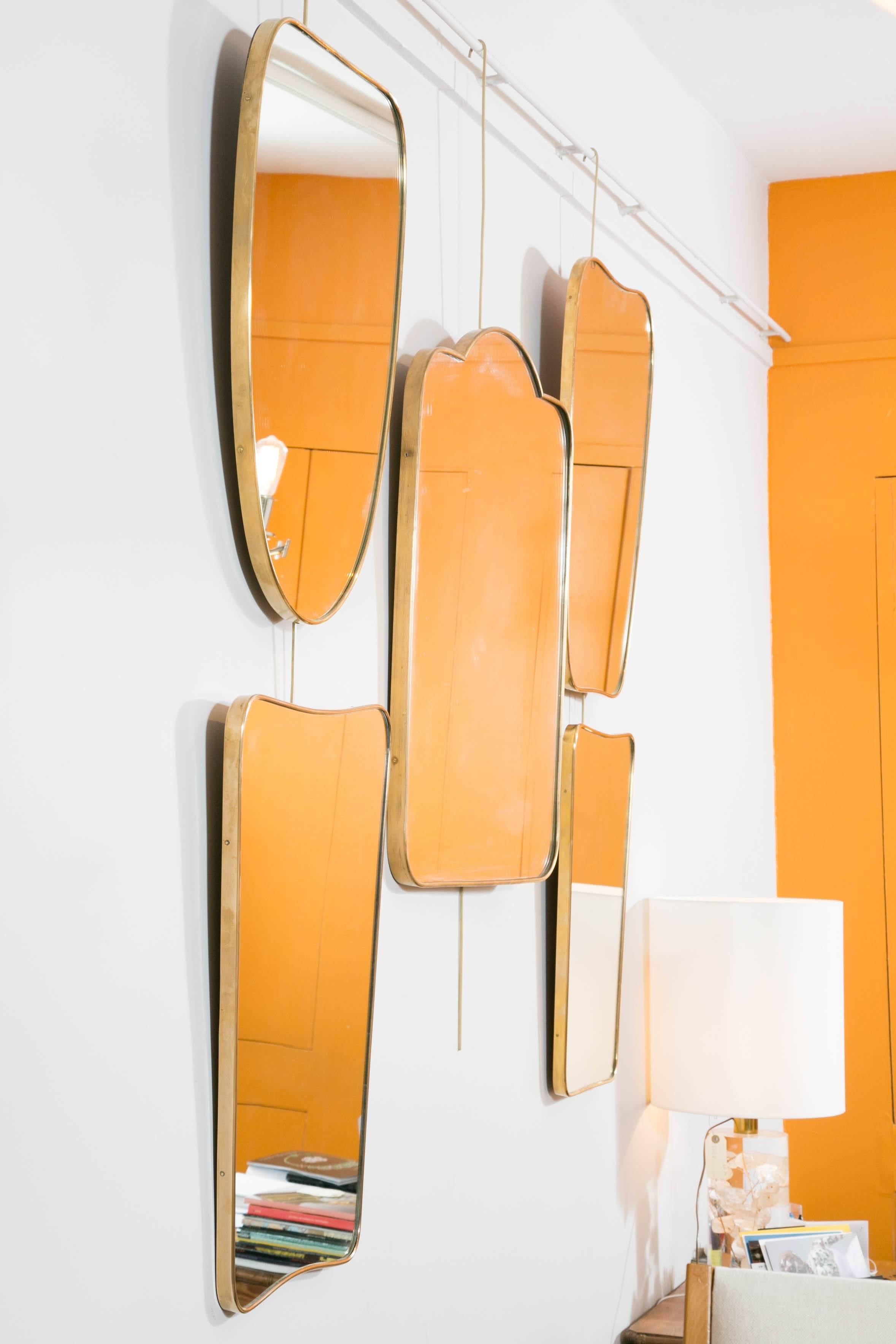 Collection of Five Brass Framed Wall Mirrors, in the Style of Gio Ponti 3