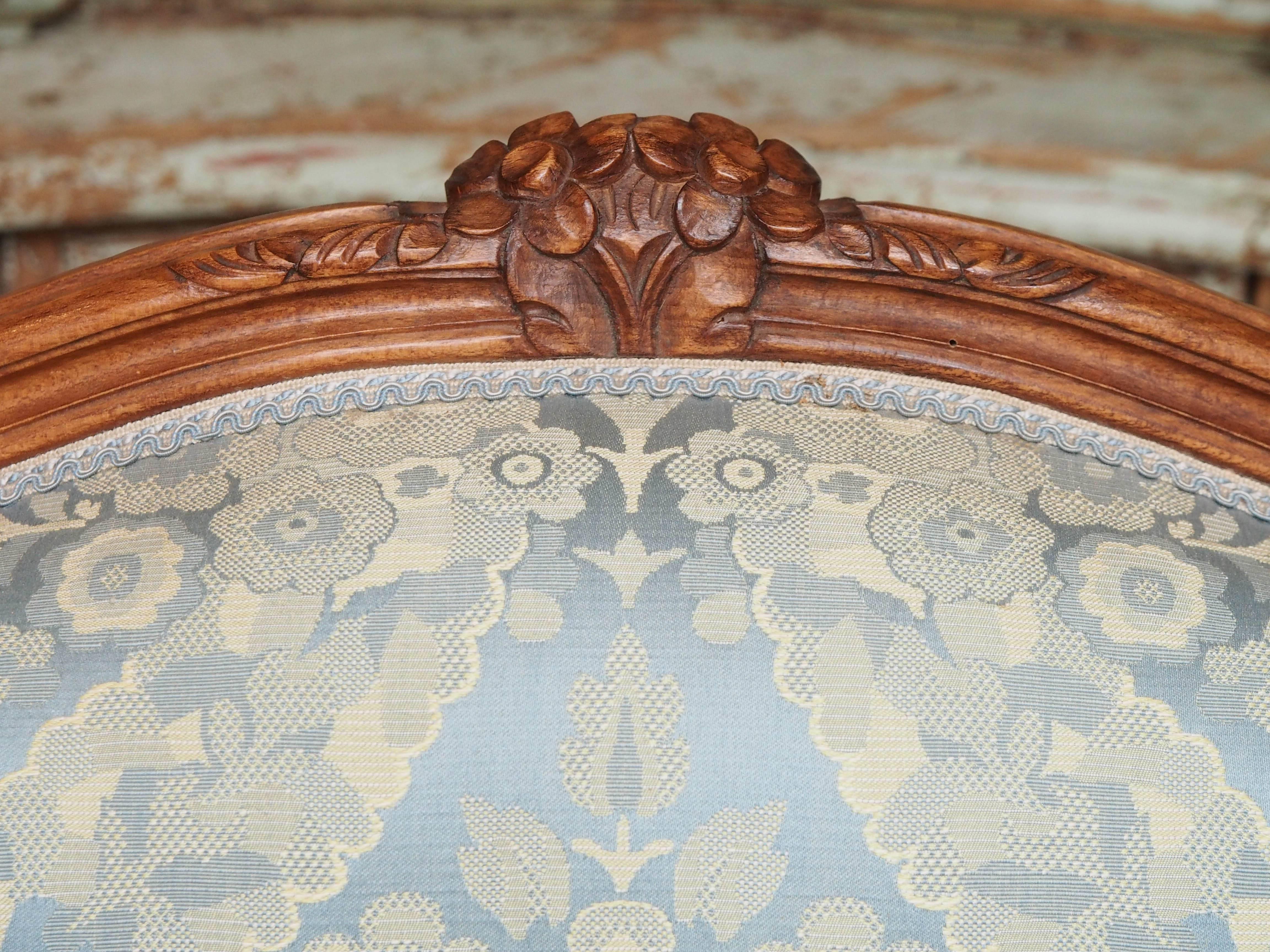 Damask Pair of 19th Century French Louis XV Style Bergere Chairs
