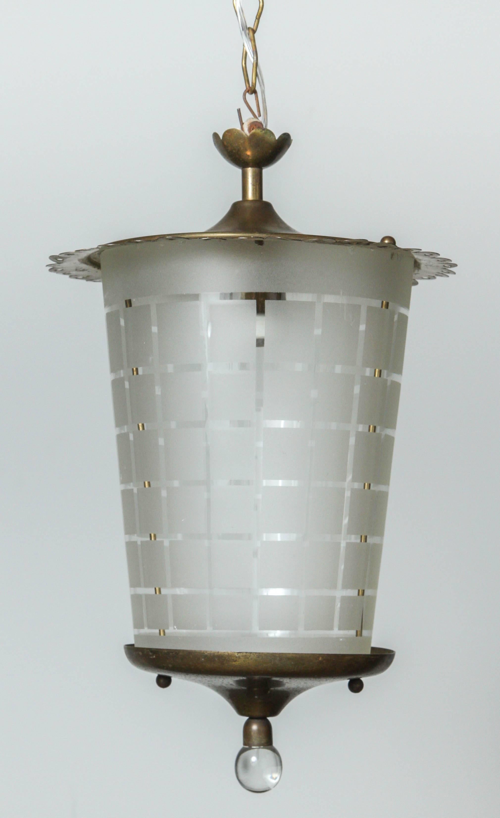 Rococo Revival Vintage Italian Brass and Glass Lantern Pendant