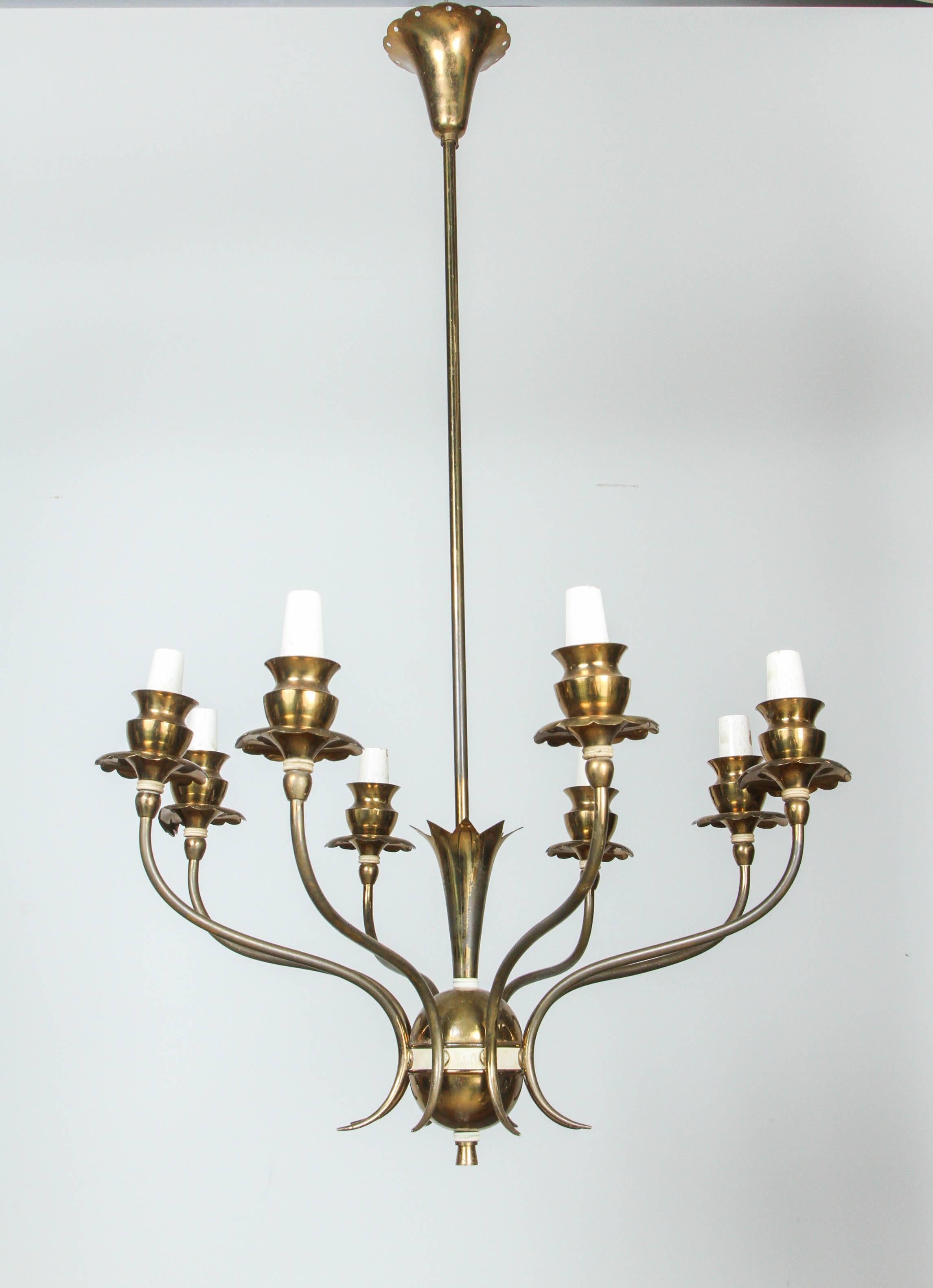 Rococo Revival Italian Eight Arm Brass Chandelier
