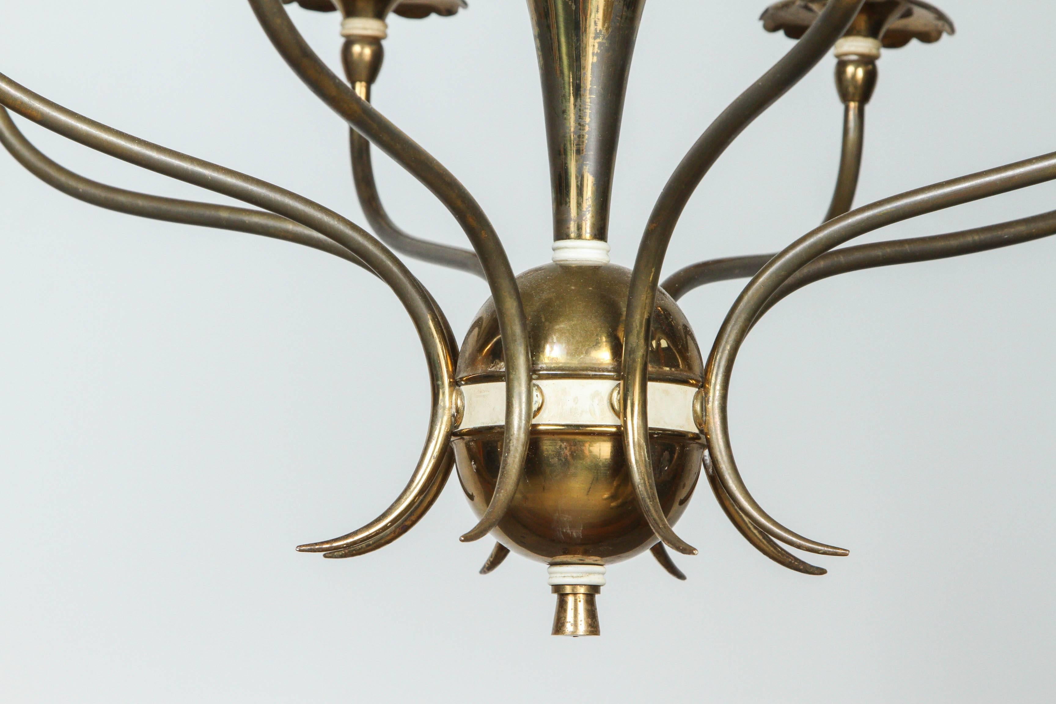 Italian Eight Arm Brass Chandelier In Distressed Condition In Los Angeles, CA