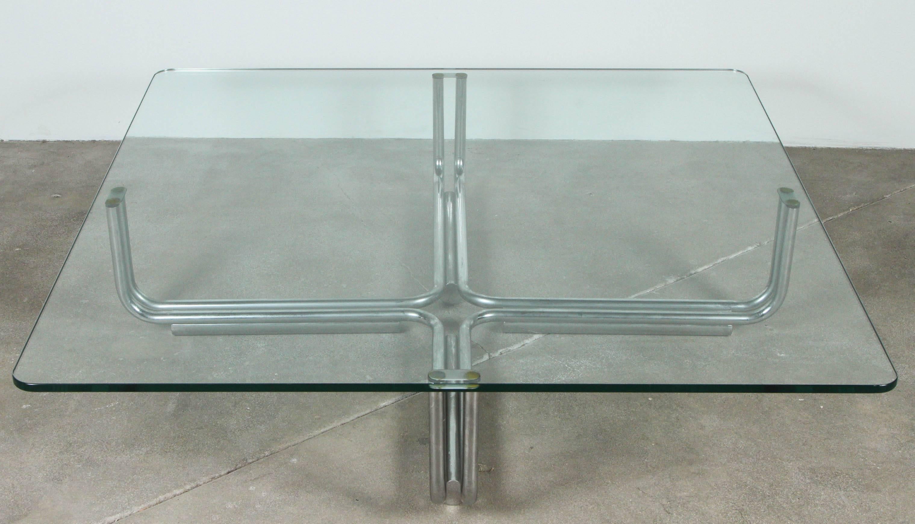 Grianfranco Frattini for Cassina glass and chrome coffee table.