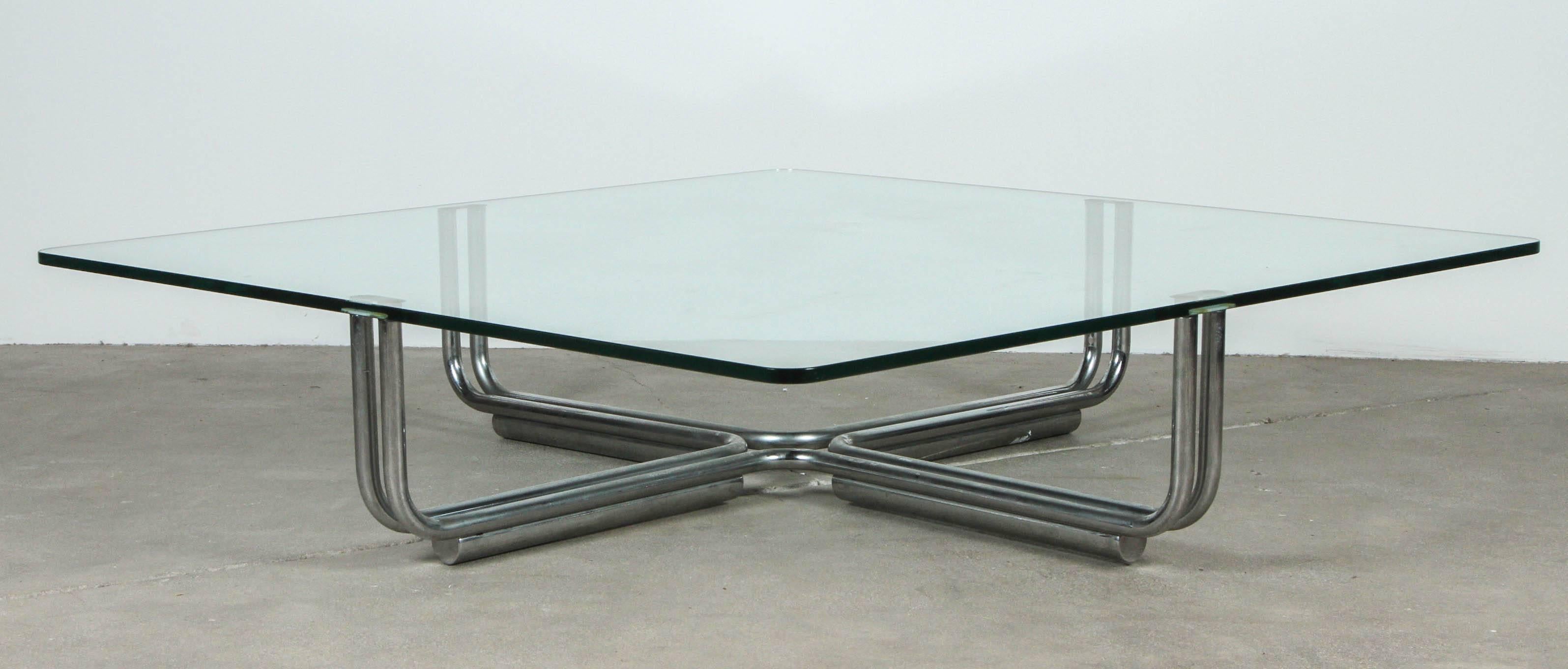20th Century Gianfranco Frattini for Cassina Glass and Chrome Coffee Table
