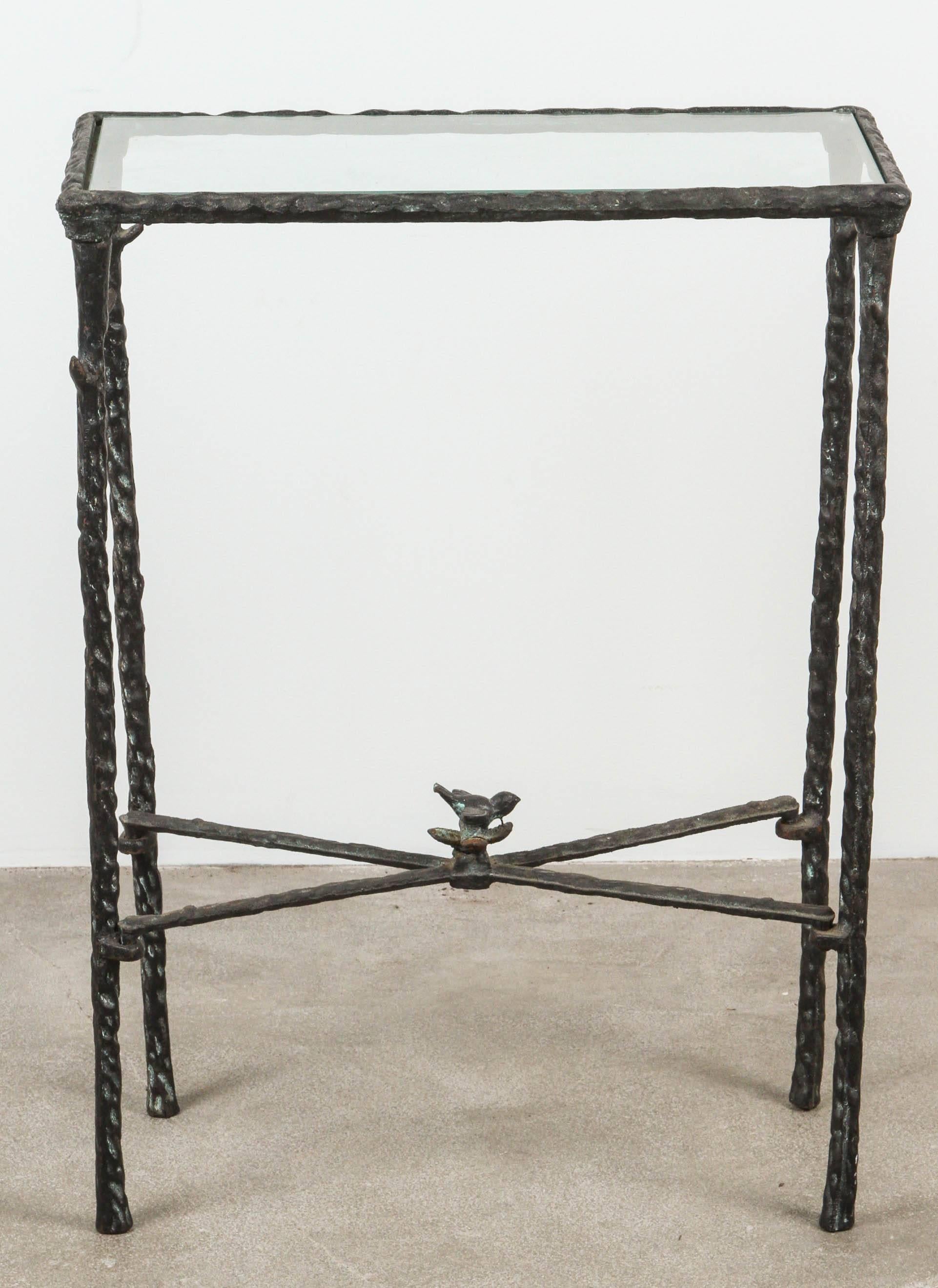 Brutalist Giacometti Style Wrought Iron and Glass Console