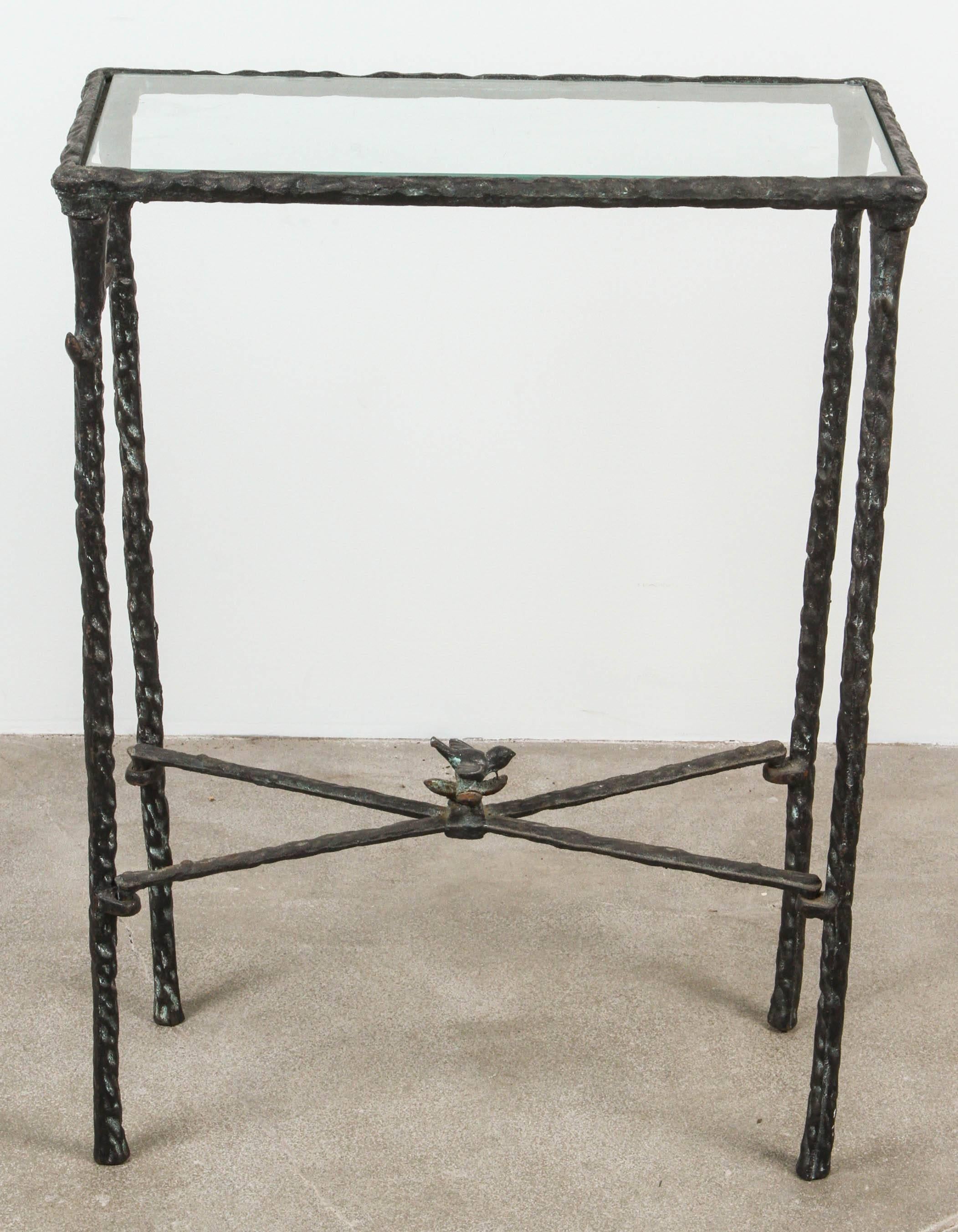 Giacometti Style Wrought Iron and Glass Console In Excellent Condition In Los Angeles, CA