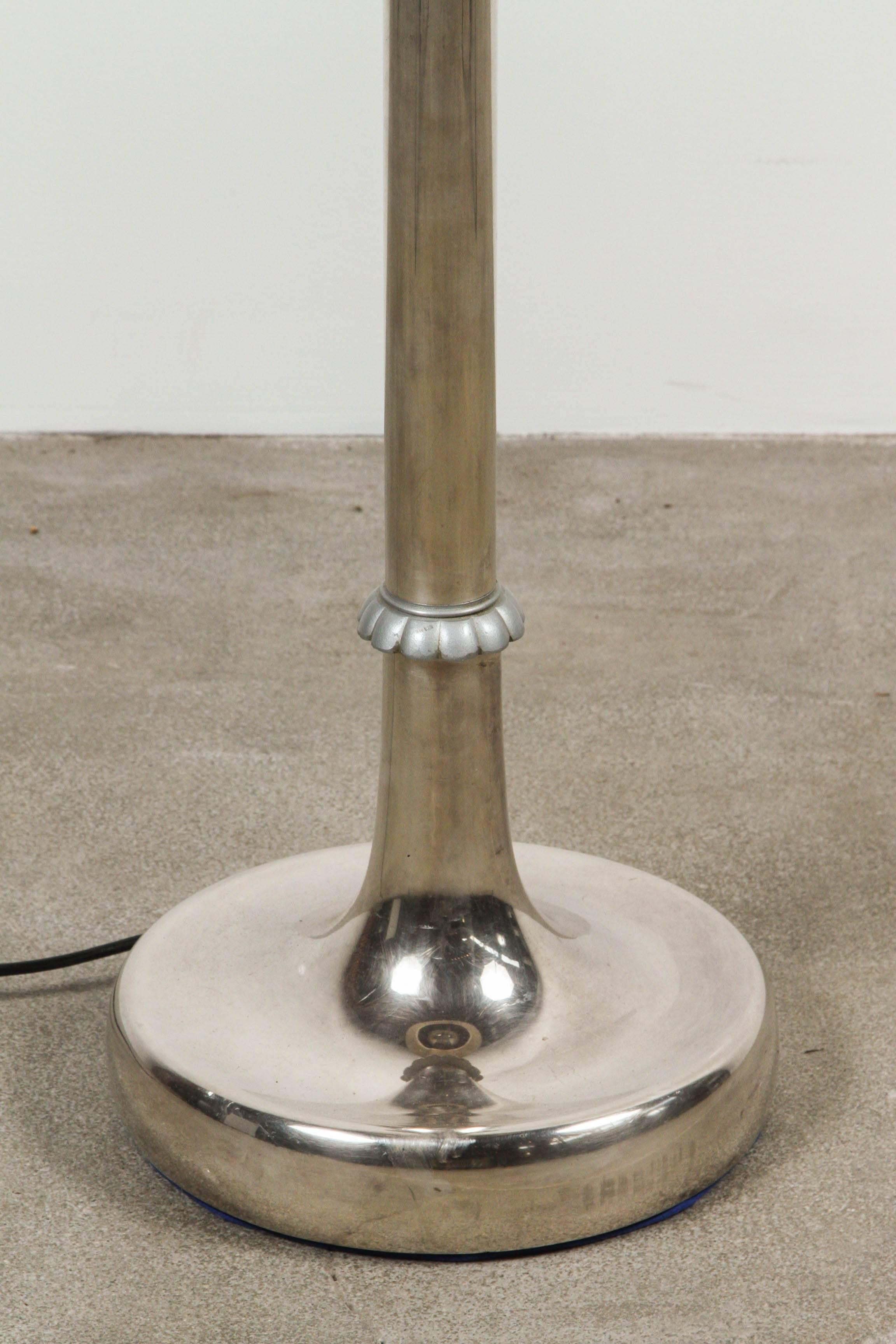 Italian Silver Floor Lamp with Flower Detail and an Oversized Lamp Shade In Excellent Condition In Los Angeles, CA