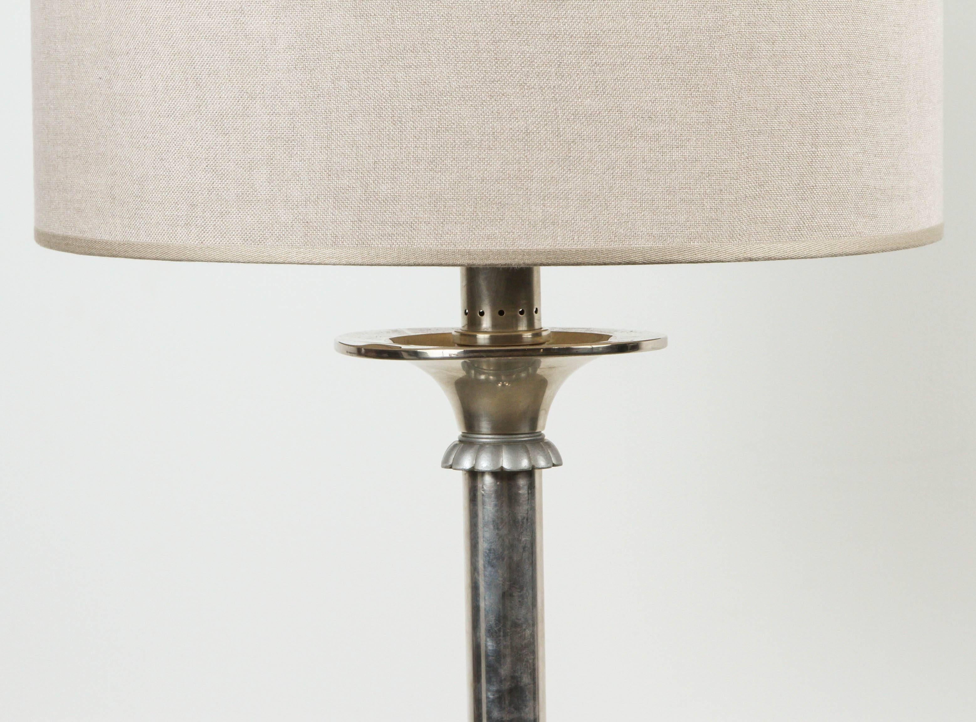 20th Century Italian Silver Floor Lamp with Flower Detail and an Oversized Lamp Shade