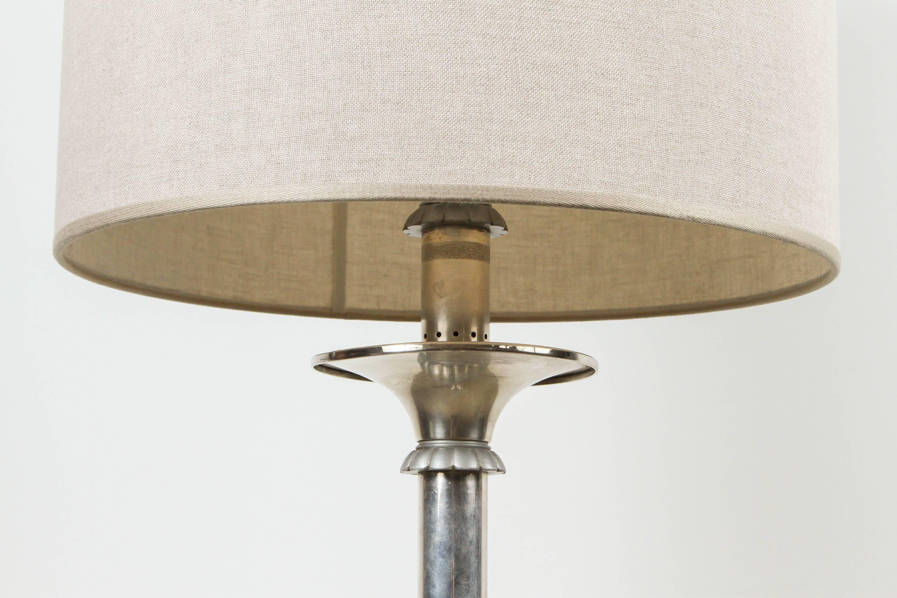 Italian Silver Floor Lamp with Flower Detail and an Oversized Lamp Shade 1