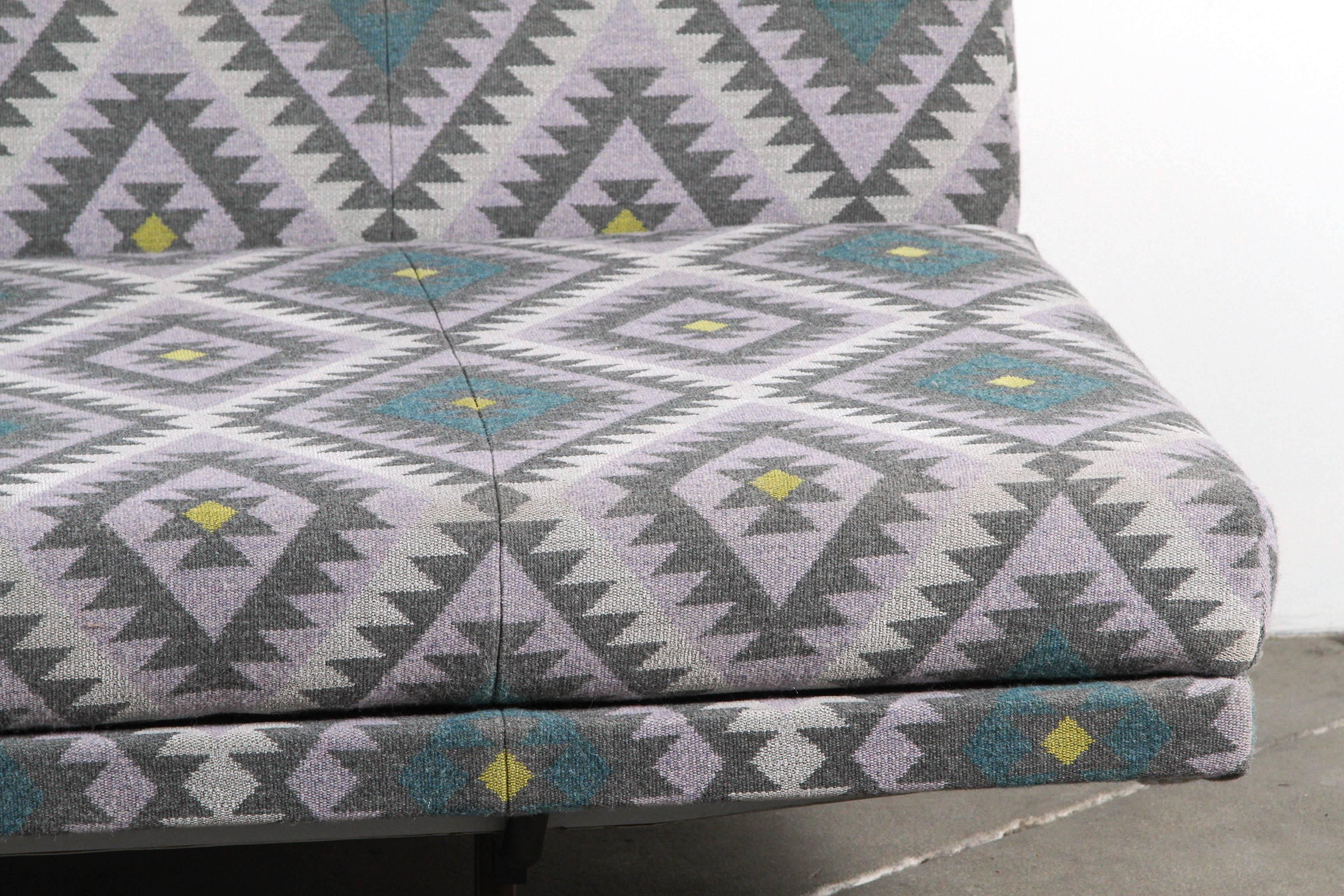 Mid-Century armless Marco Zanuso sofa upholstered in Navajo style Marvic fabric.