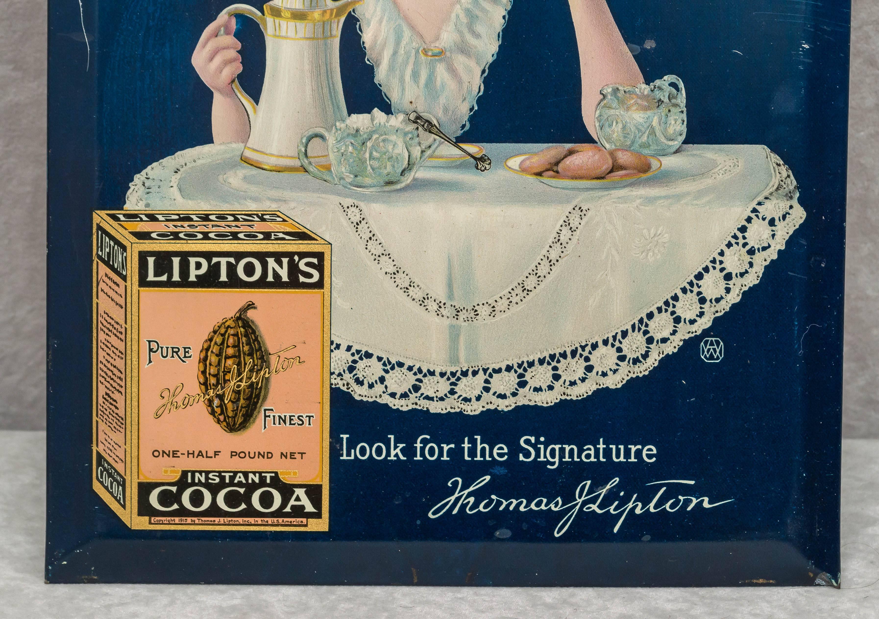 Art Deco Tin Advertising Sign for Lipton's Cocoa