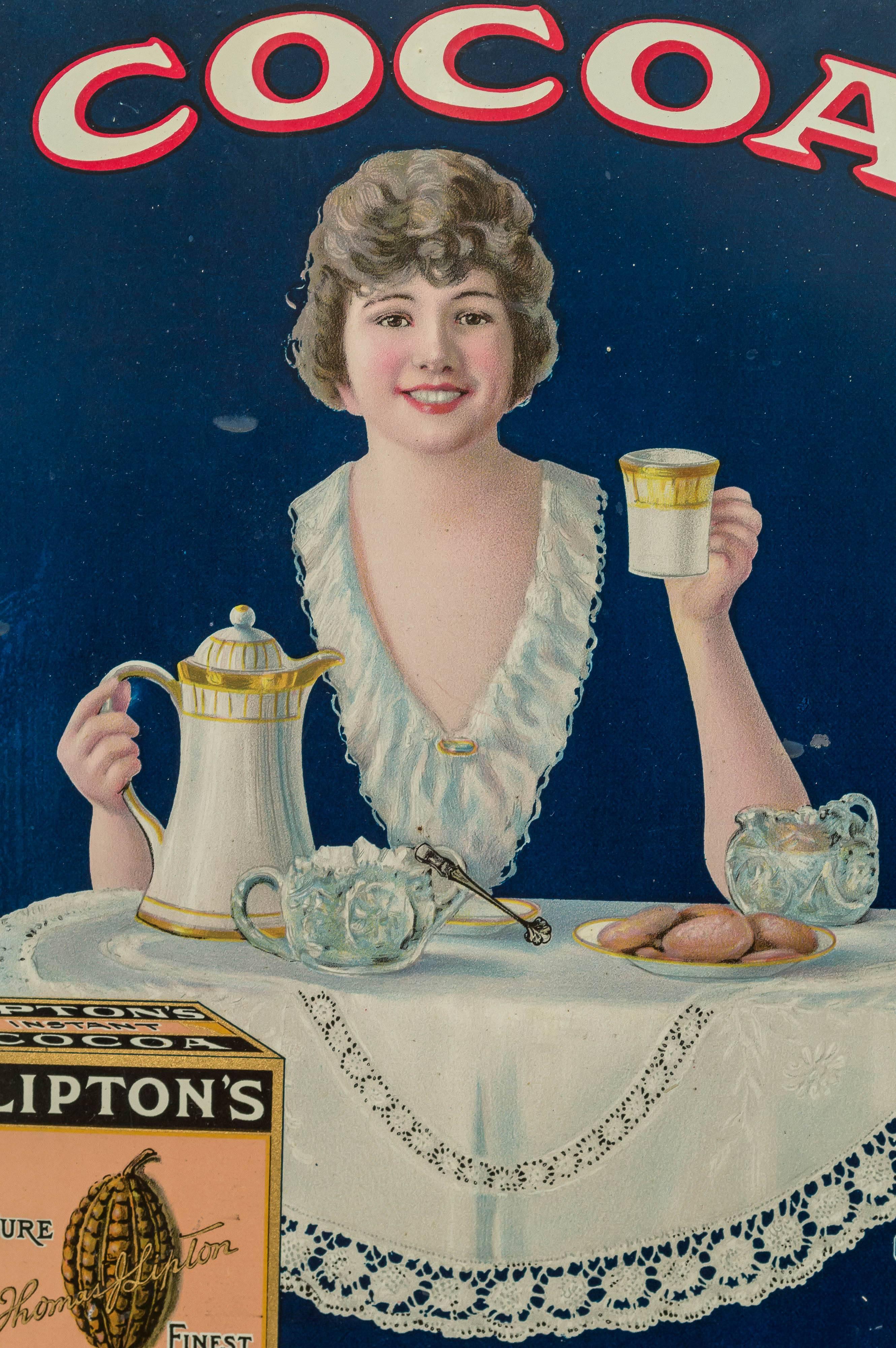 American Tin Advertising Sign for Lipton's Cocoa