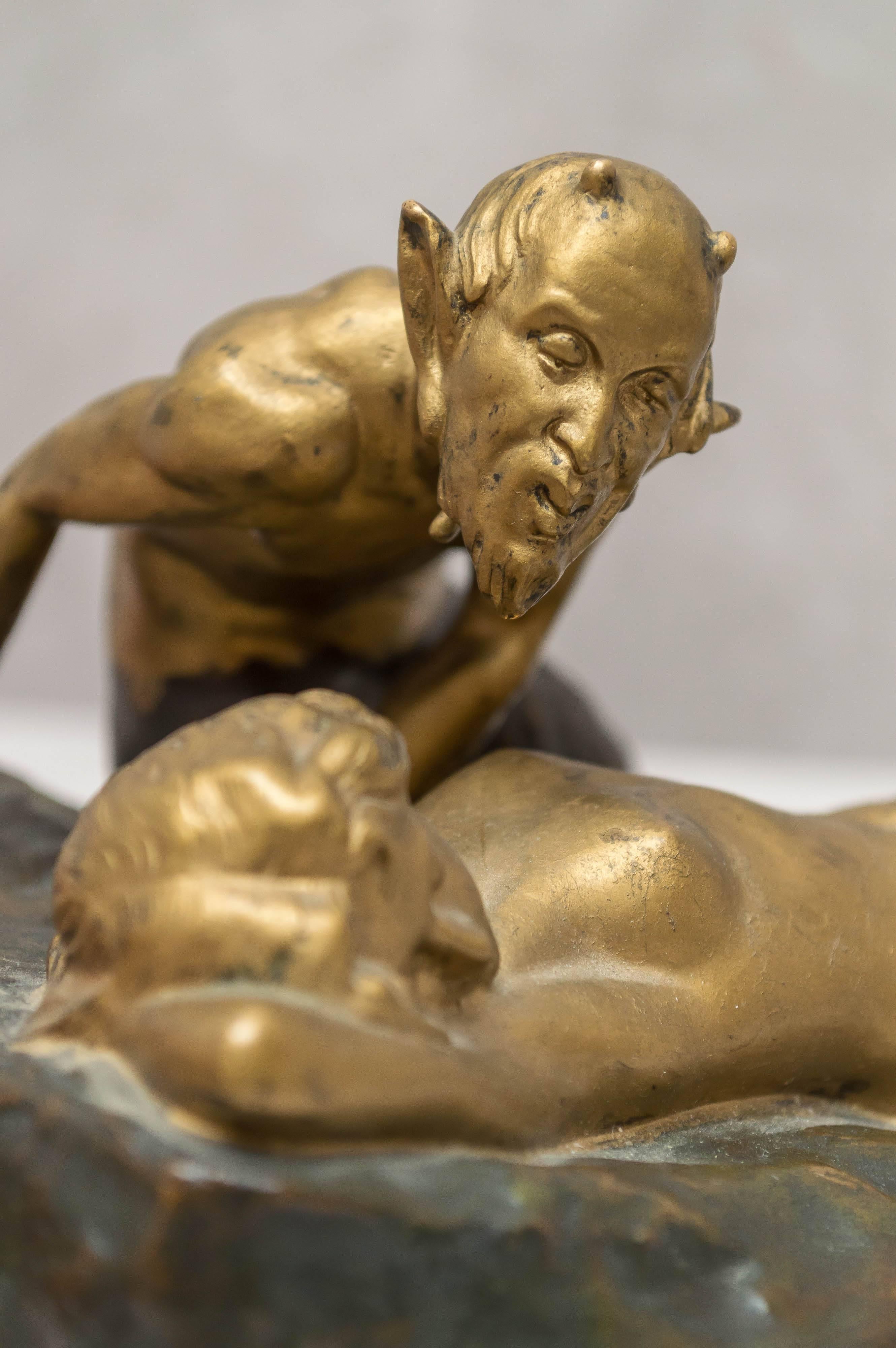 German Bronze Group, Satyr and Sleeping Nude In Excellent Condition In Petaluma, CA
