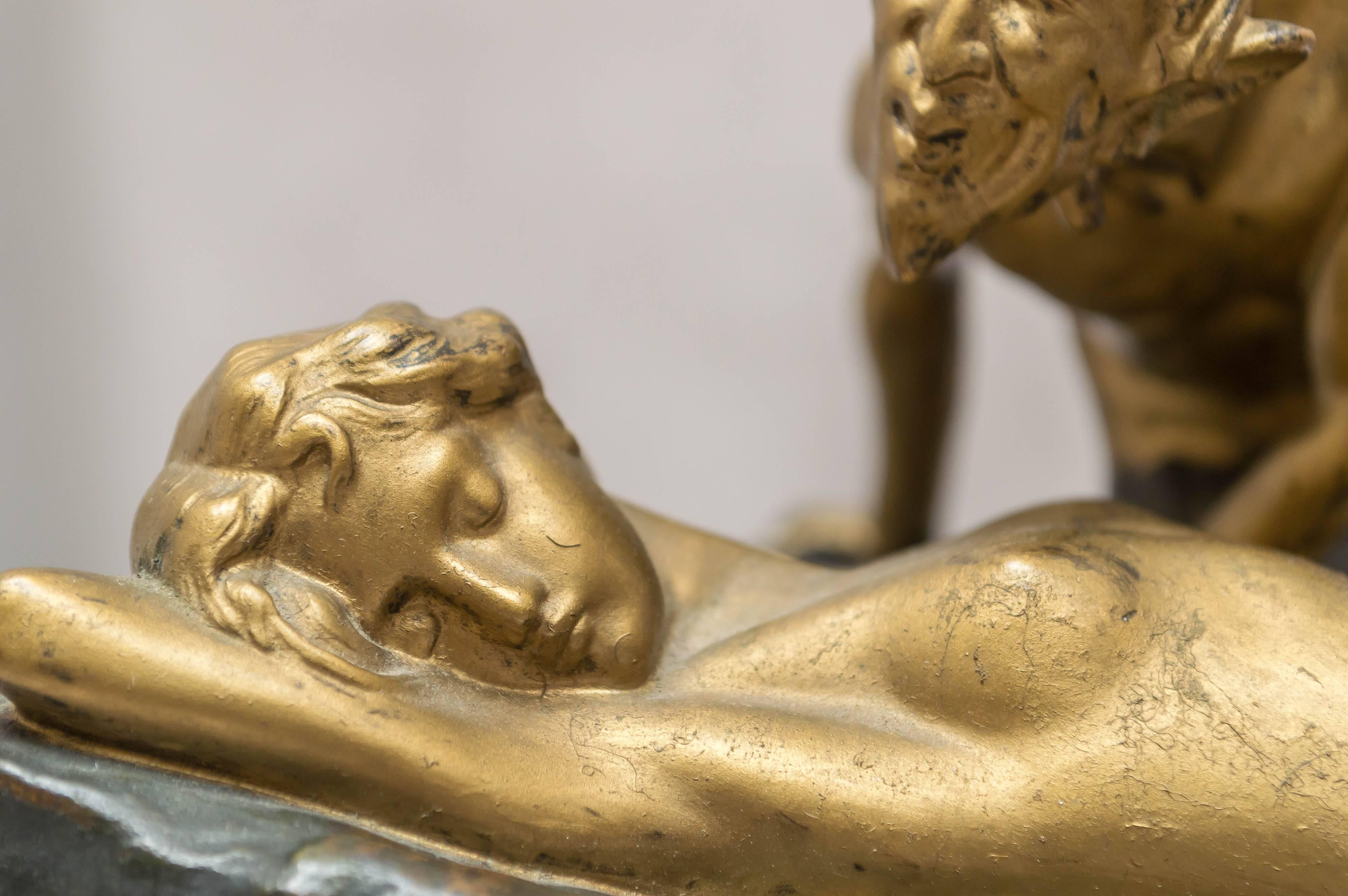 Early 20th Century German Bronze Group, Satyr and Sleeping Nude