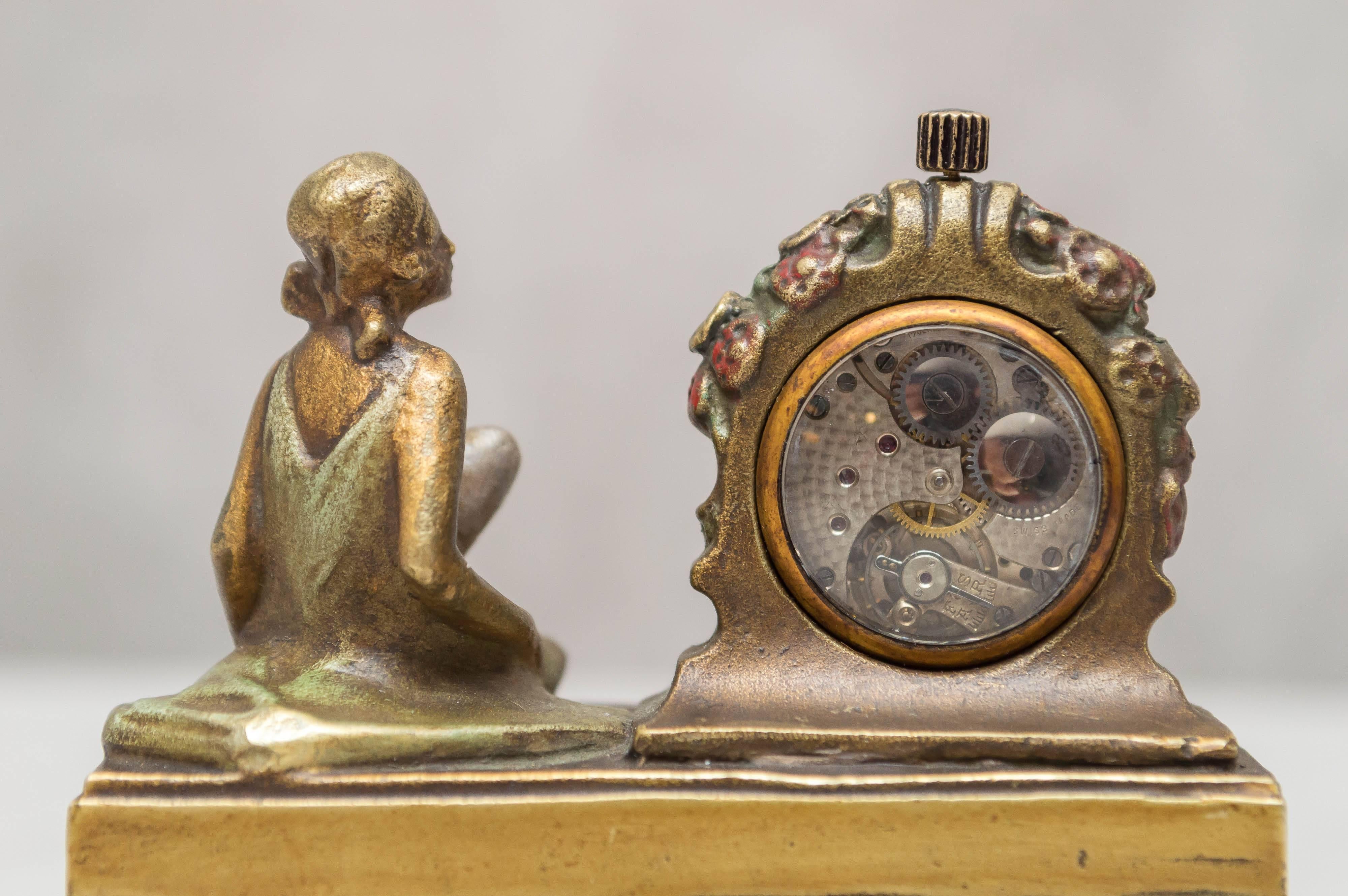 Art Deco Erotic Hidden Bronze with Clock ca. 1920s