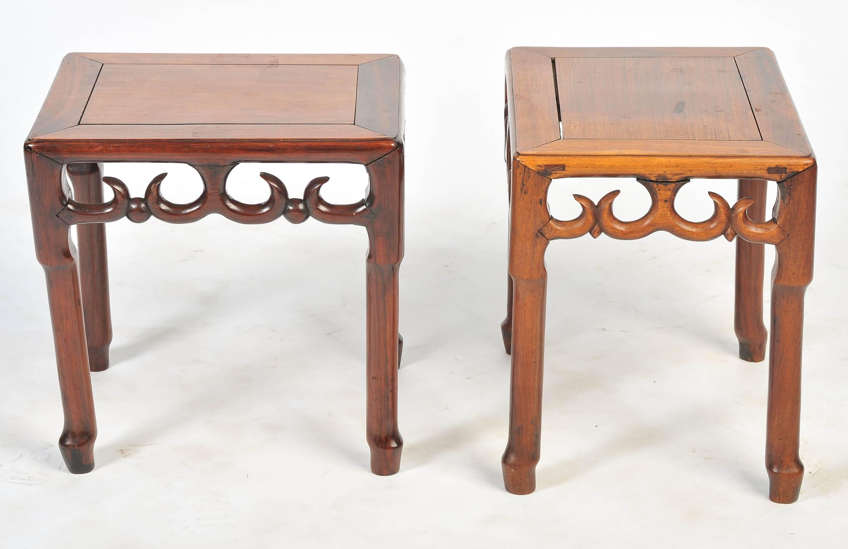 Carved Pair of 19th Century Chinese Hardwood Side Tables For Sale
