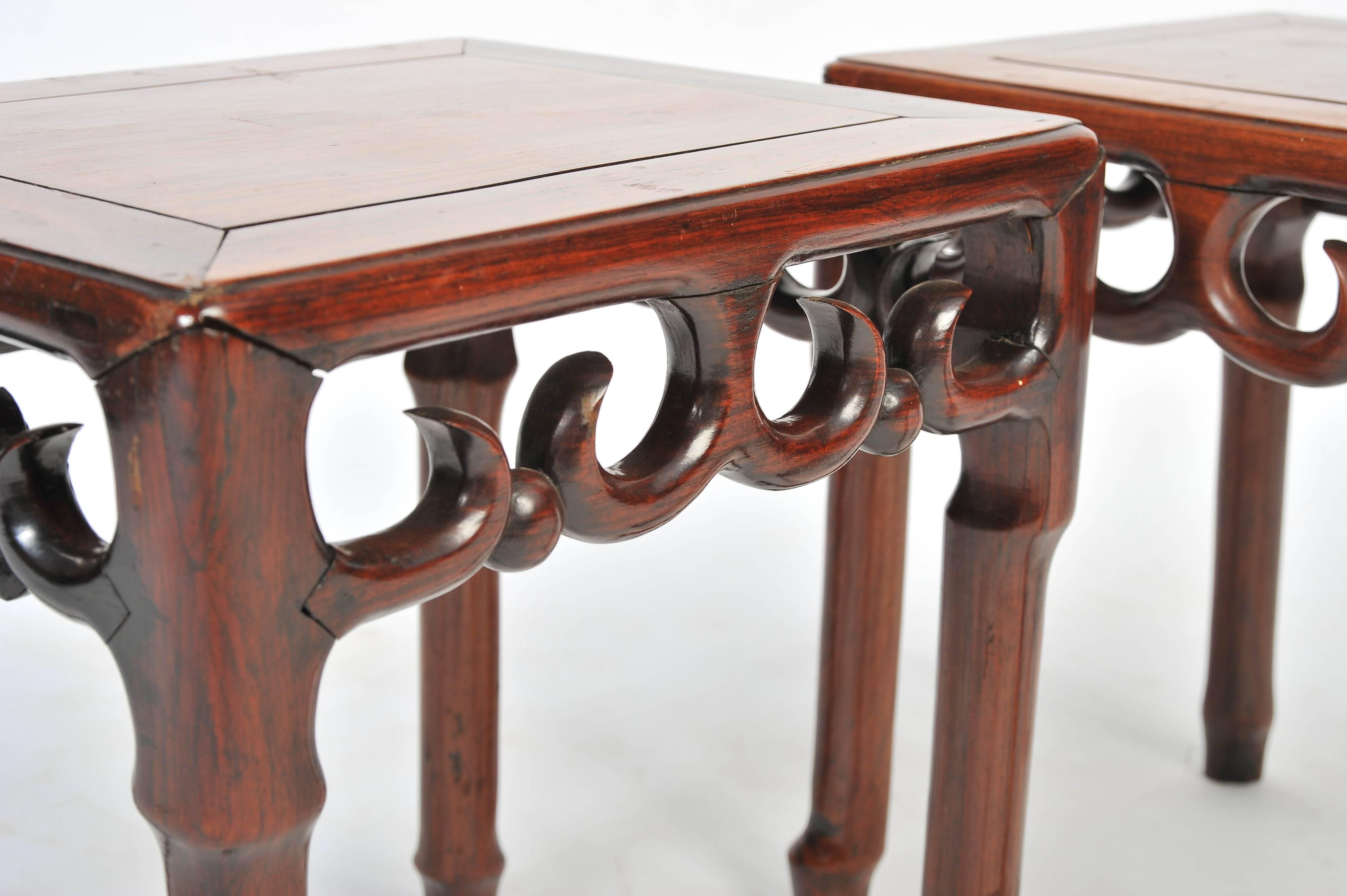 Pair of 19th Century Chinese Hardwood Side Tables For Sale 1