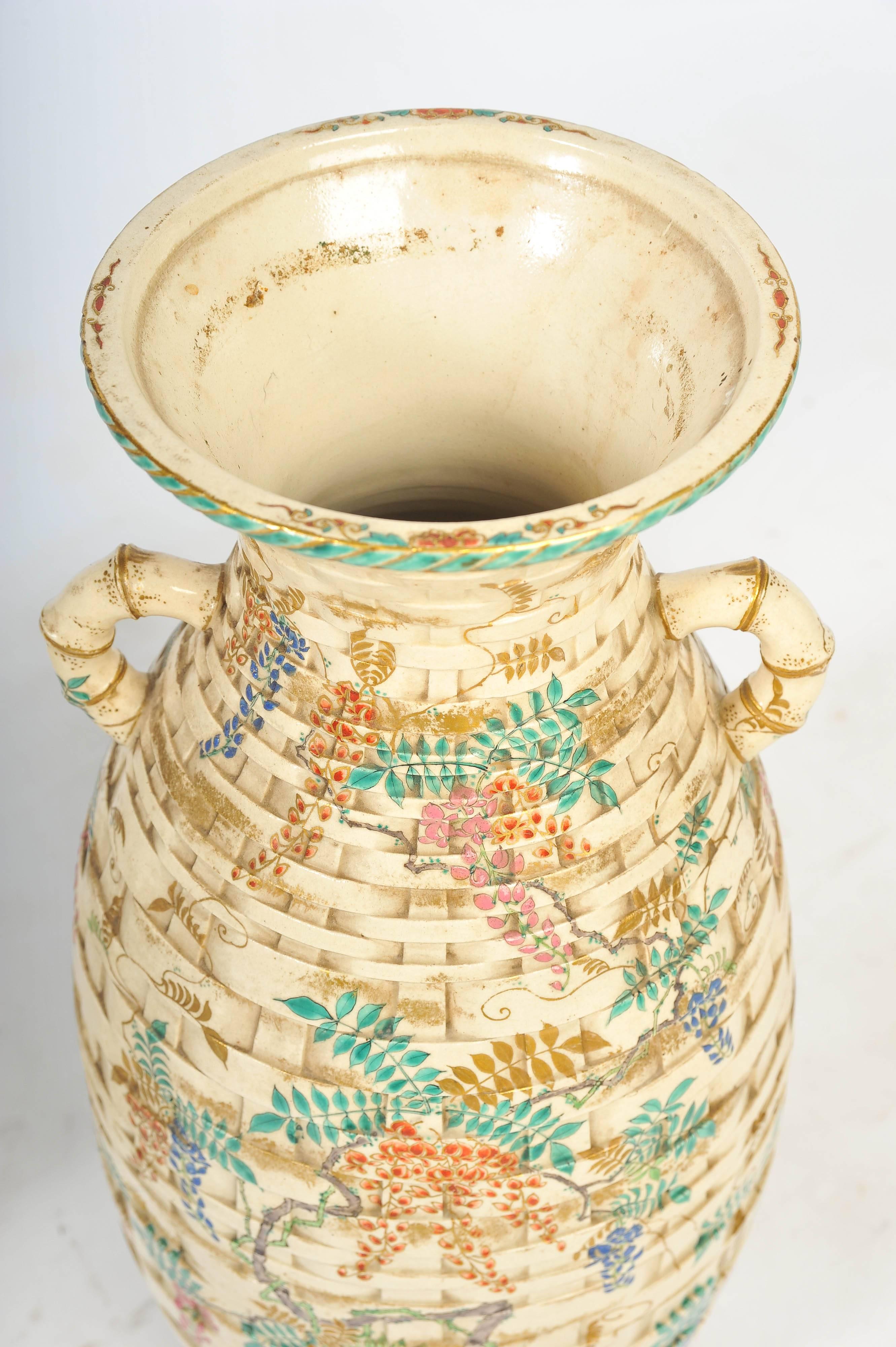 Hand-Painted Pair of Antique Satsuma Vases