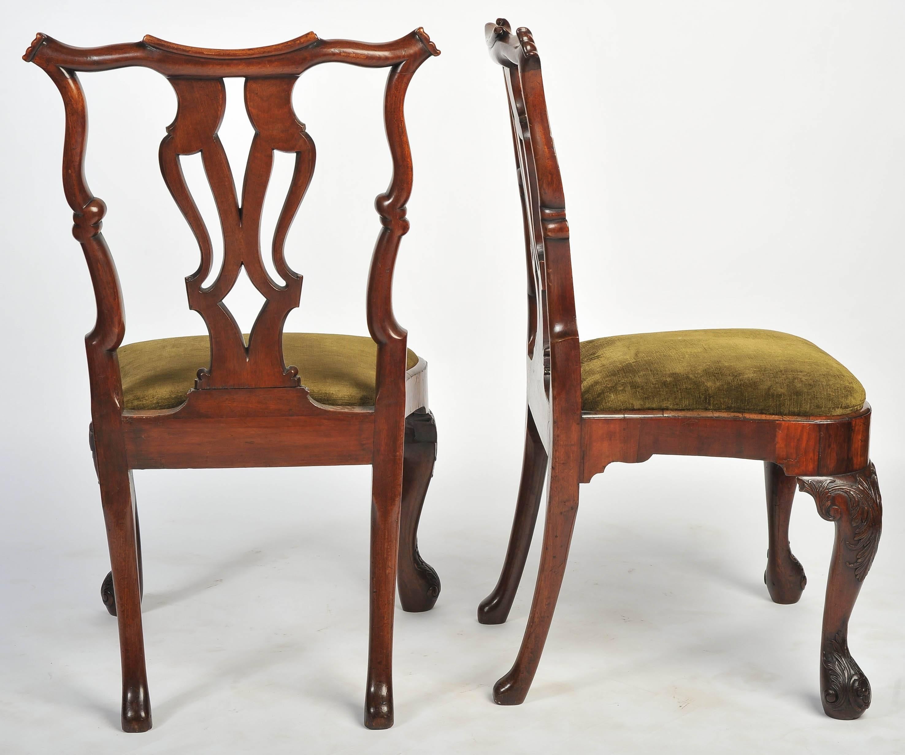 English Set of Six George I Red Walnut Chairs For Sale