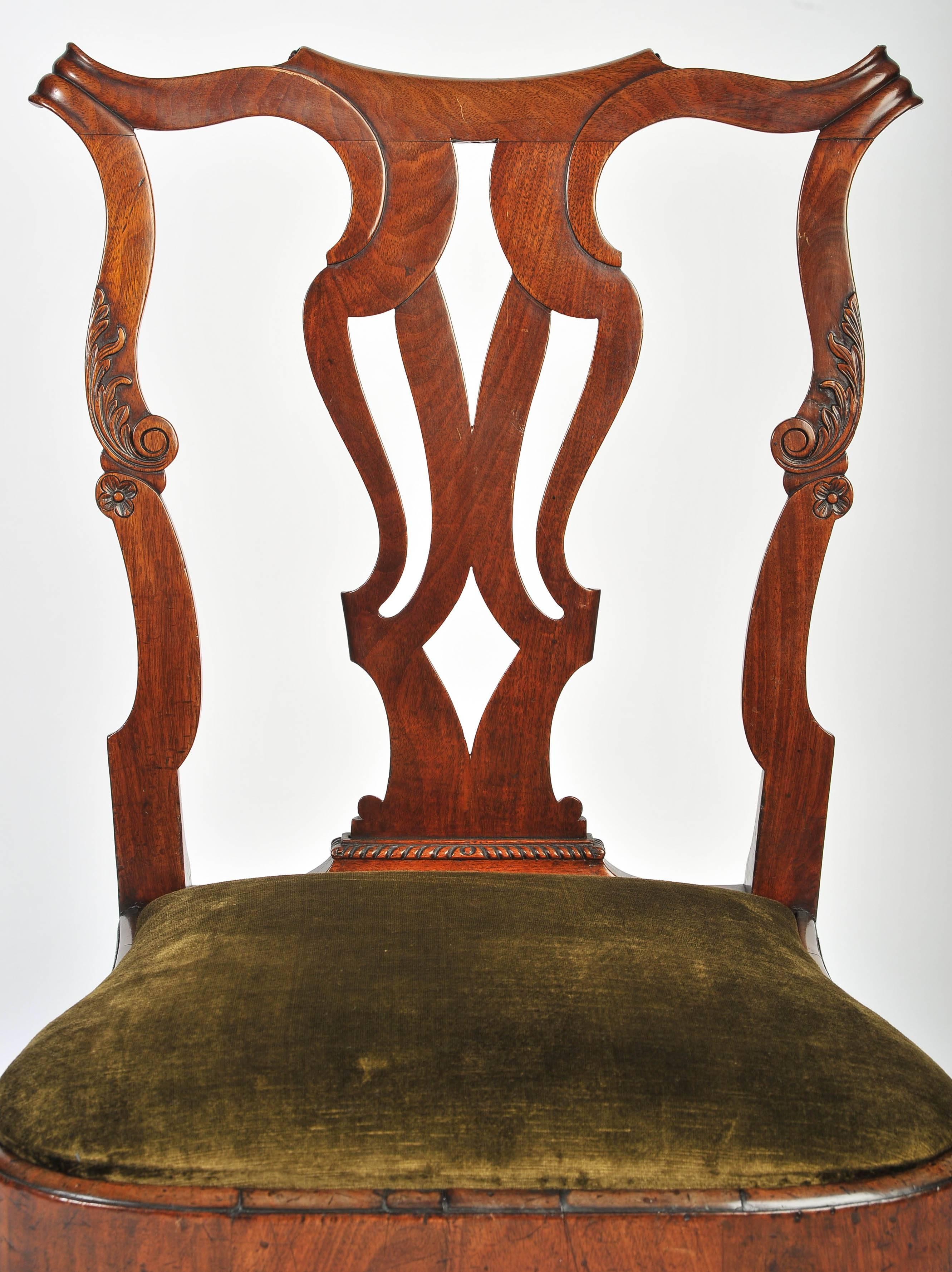 Carved Set of Six George I Red Walnut Chairs For Sale