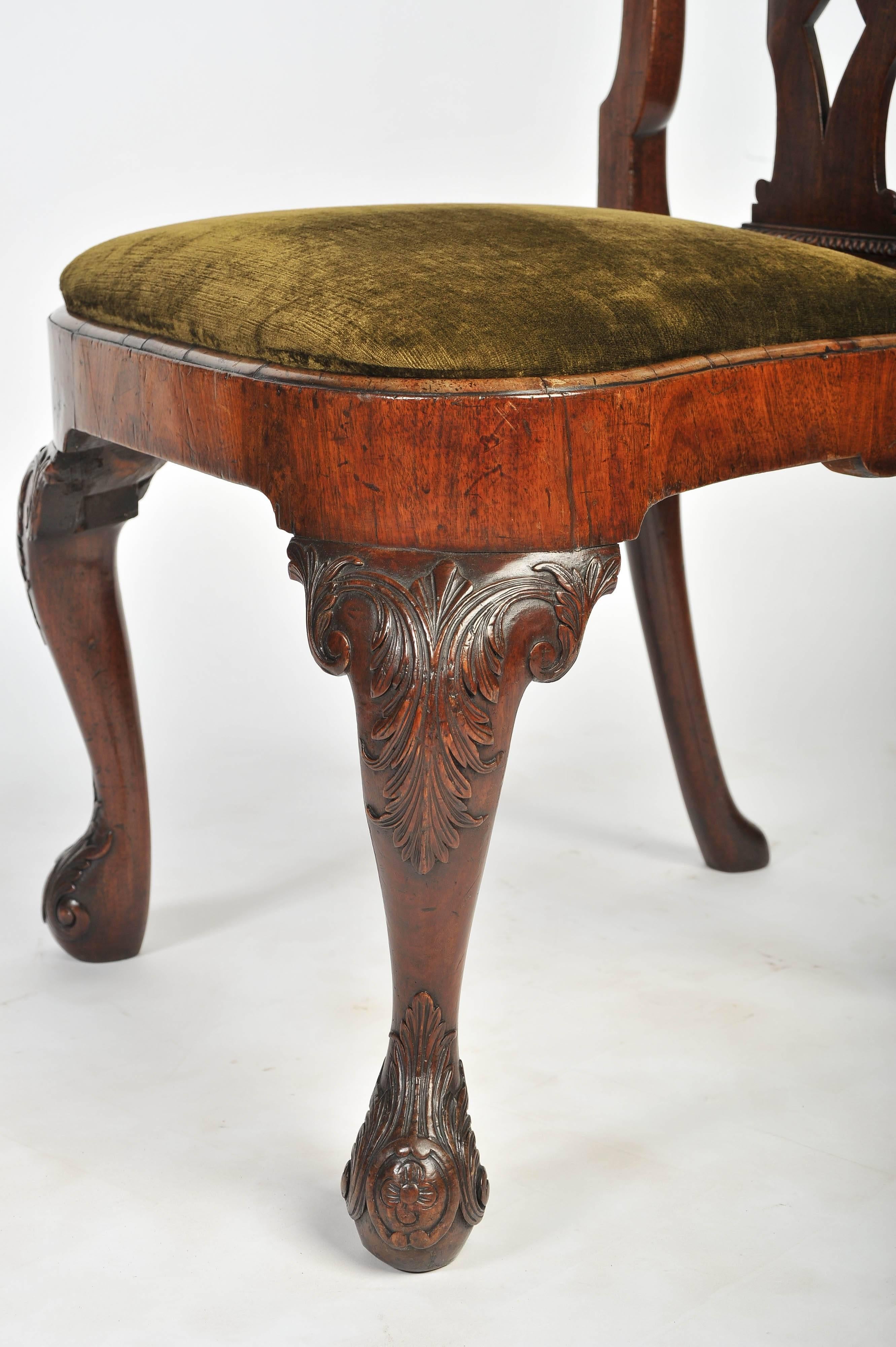 18th Century and Earlier Set of Six George I Red Walnut Chairs For Sale