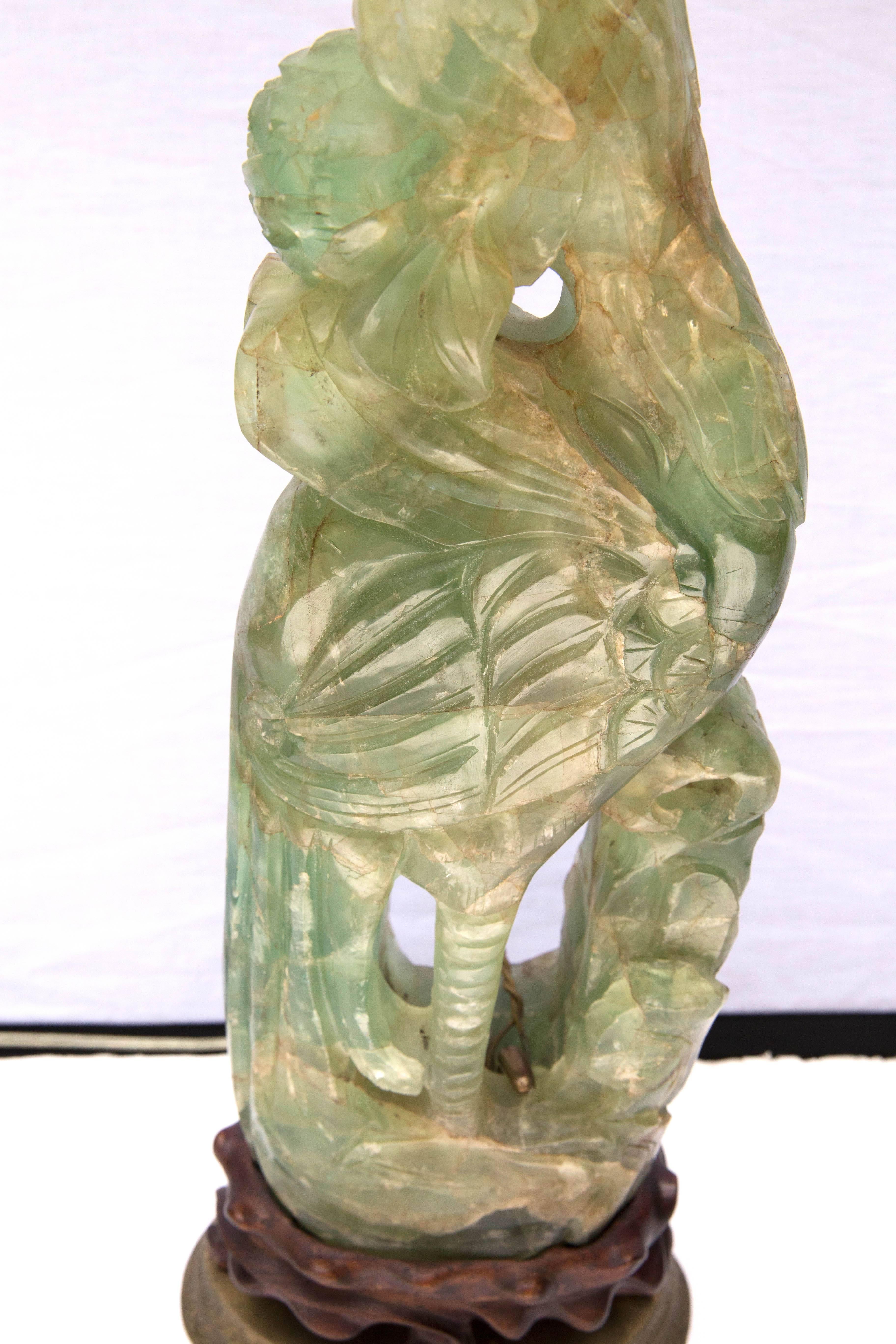 Chinesische geschnitzte Jade-Phönix-Tischlampe aus dem 19. Jahrhundert (Chinesischer Export)