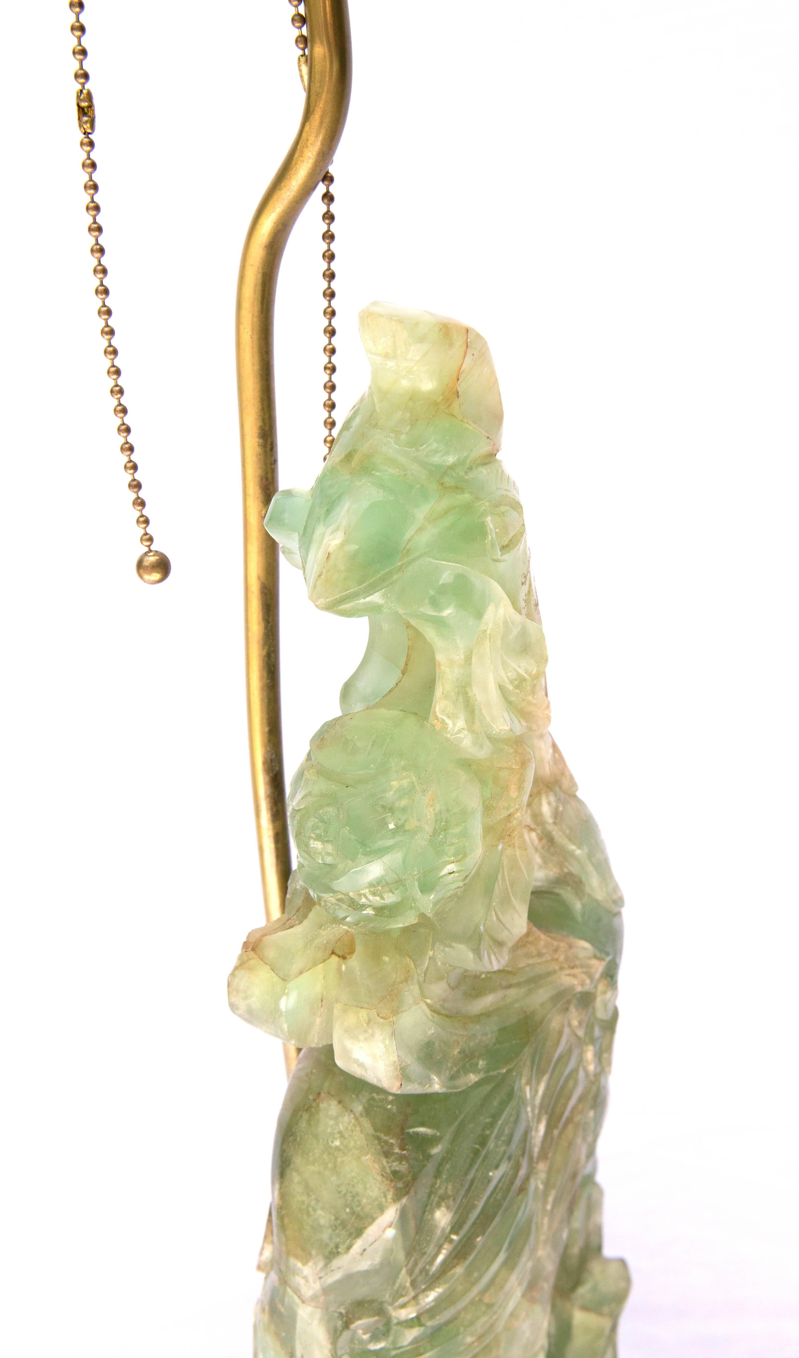 Chinesische geschnitzte Jade-Phönix-Tischlampe aus dem 19. Jahrhundert (Geschnitzt)