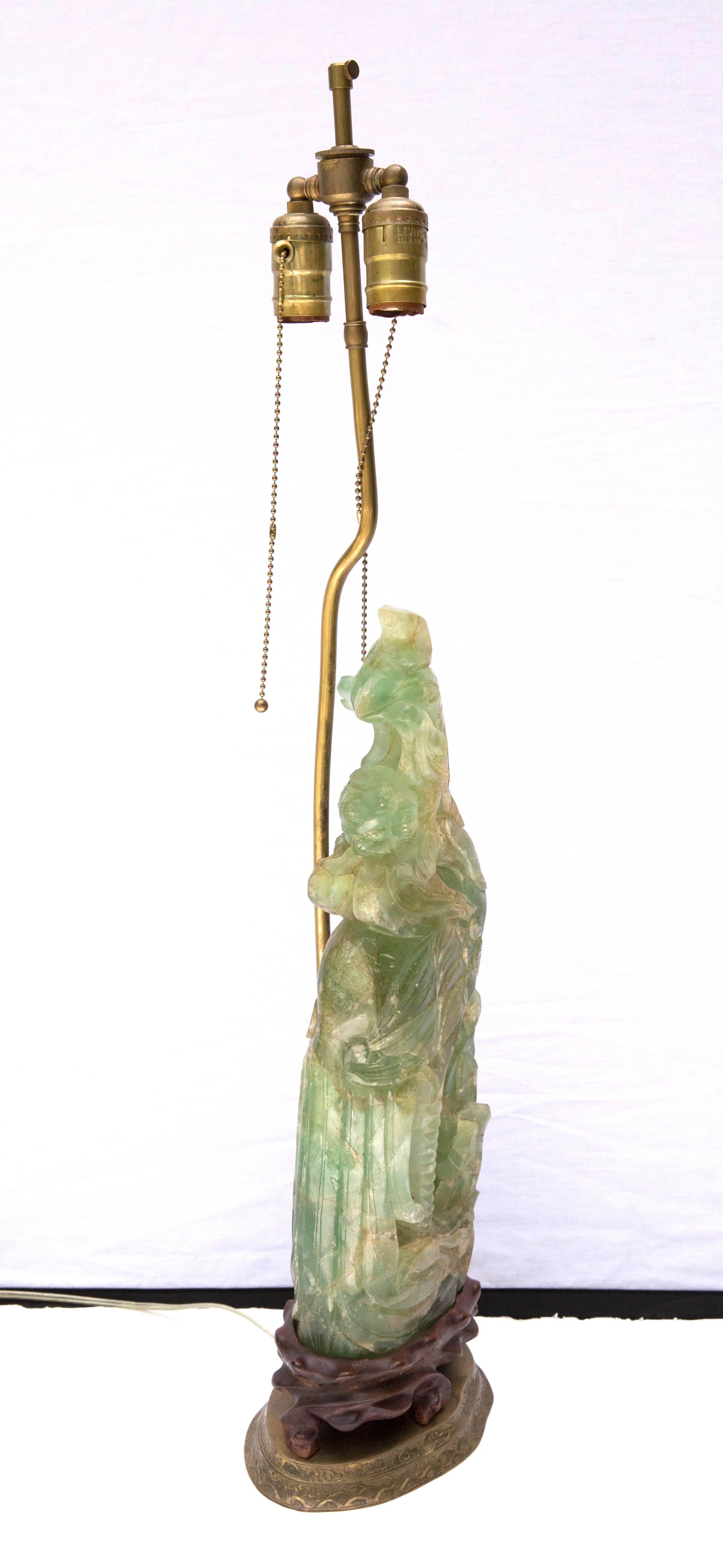 Chinesische geschnitzte Jade-Phönix-Tischlampe aus dem 19. Jahrhundert im Zustand „Hervorragend“ in Mt Kisco, NY