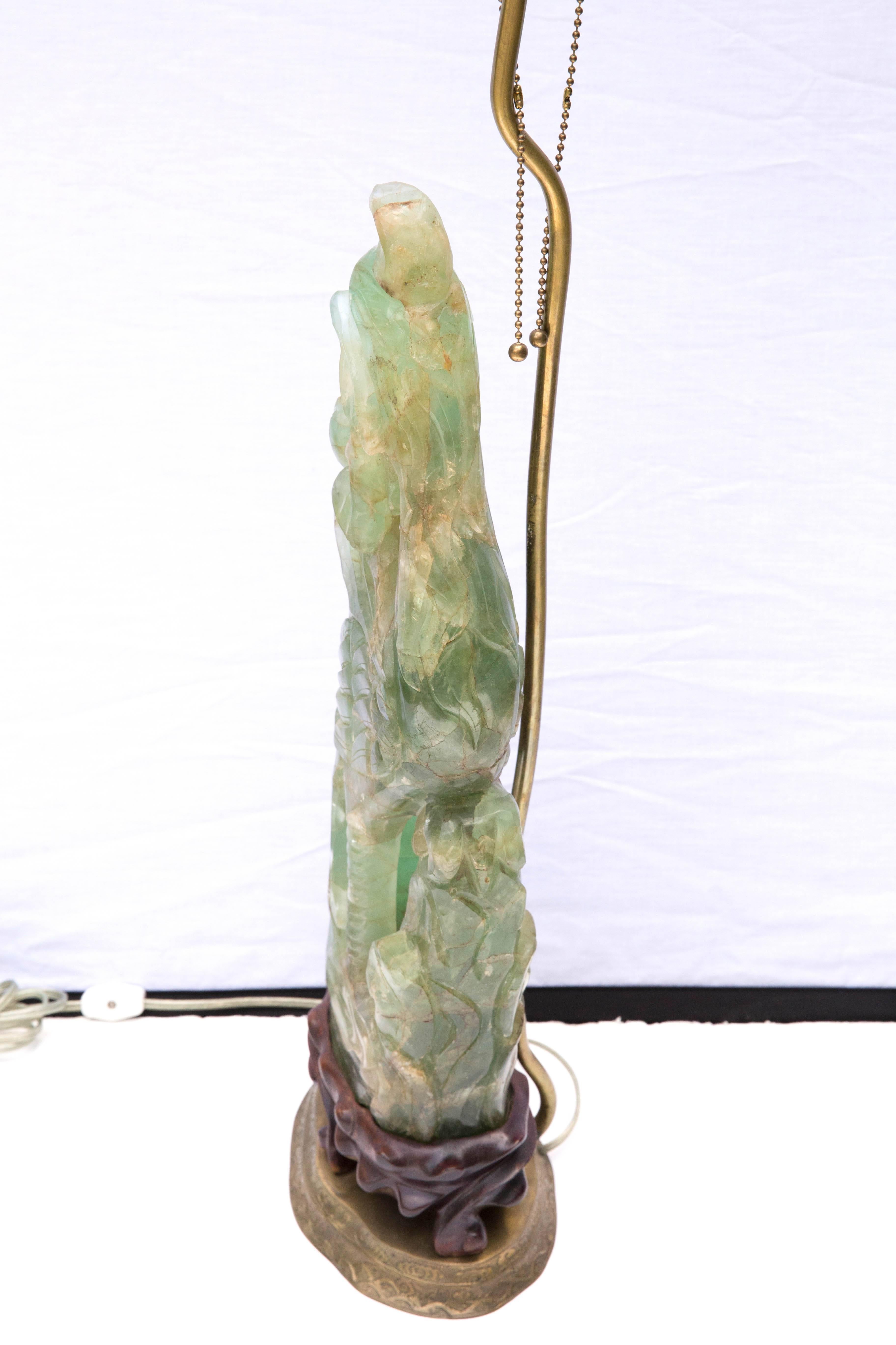 Chinese Export 19th Century Chinese Carved Jade Phoenix Table Lamp
