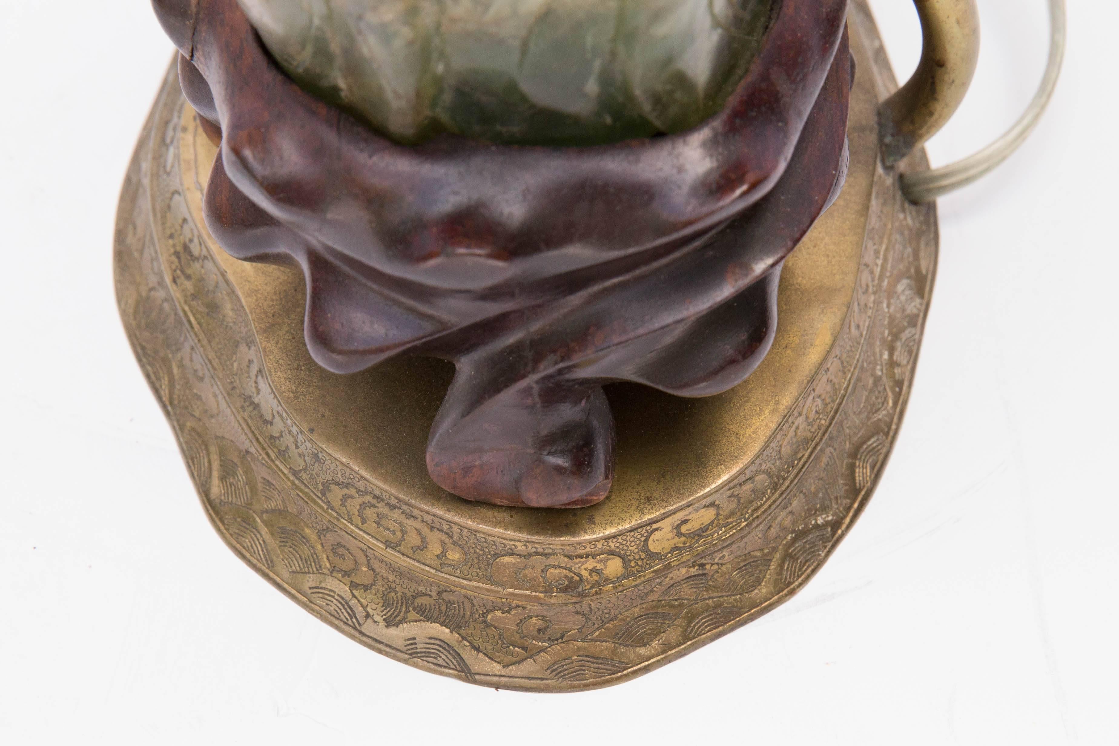 19th Century Chinese Carved Jade Phoenix Table Lamp In Excellent Condition In Mt Kisco, NY