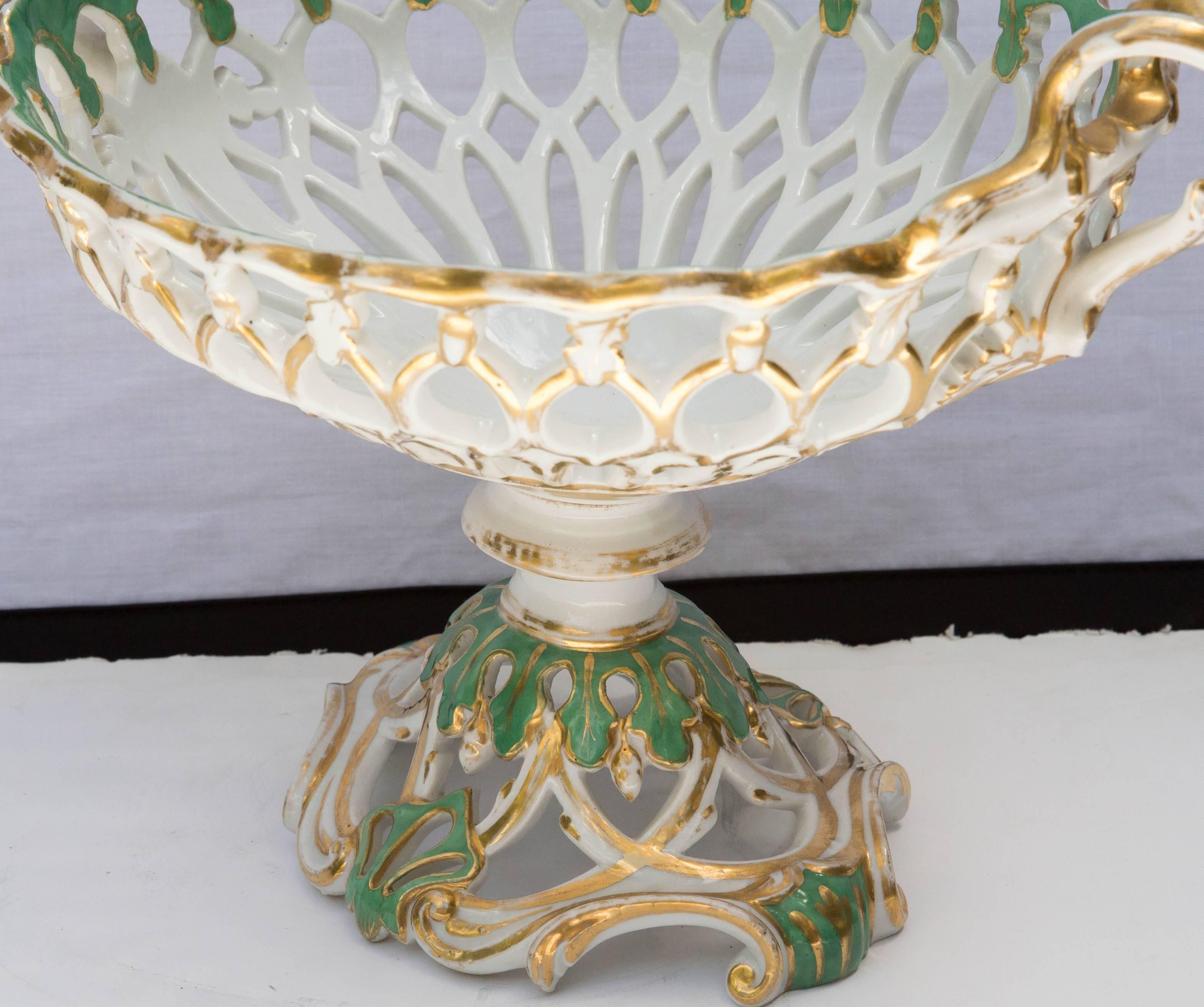 Napoleon III Old Paris Porcelain Reticulated Basket Compote