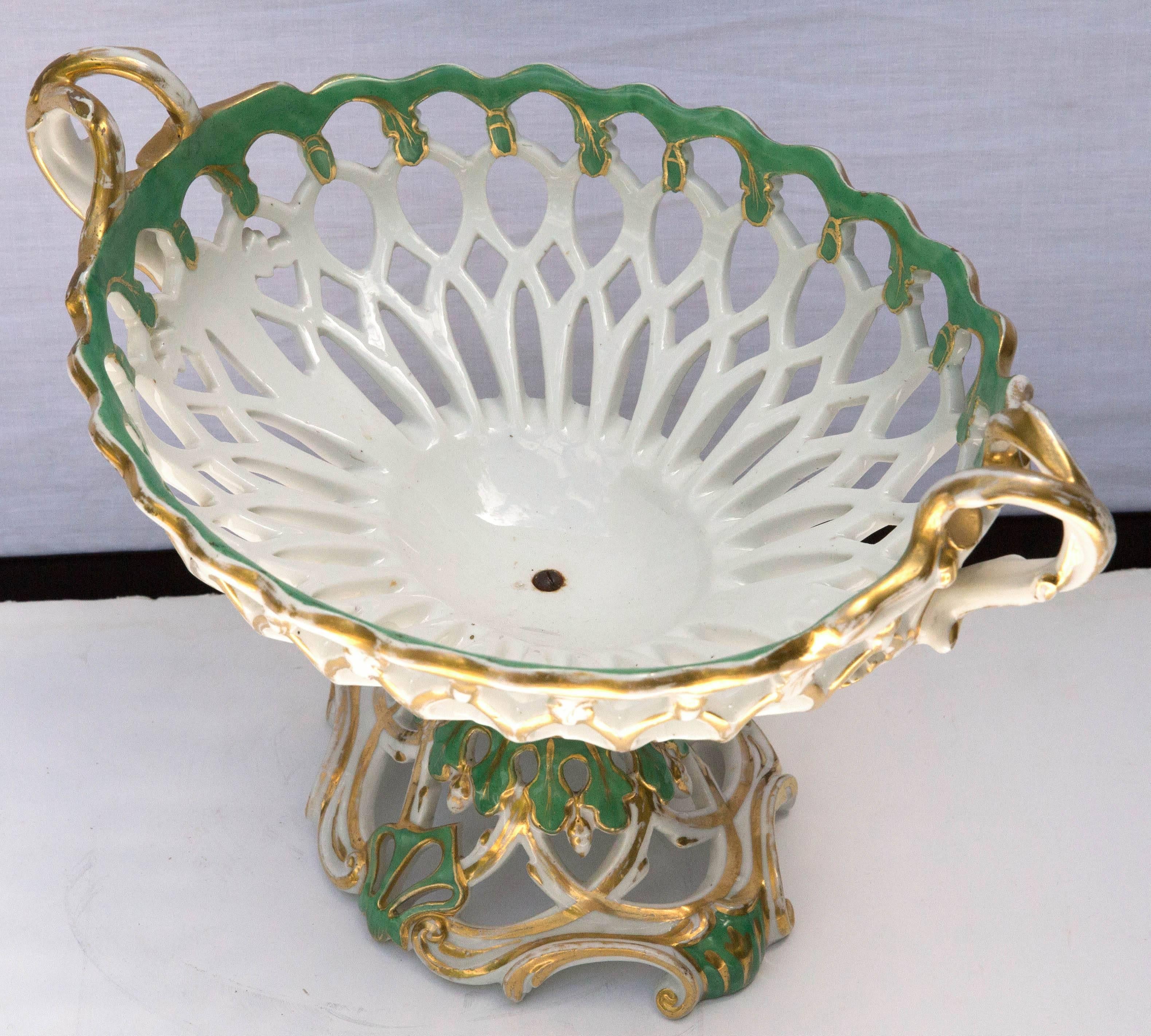 French Old Paris Porcelain Reticulated Basket Compote