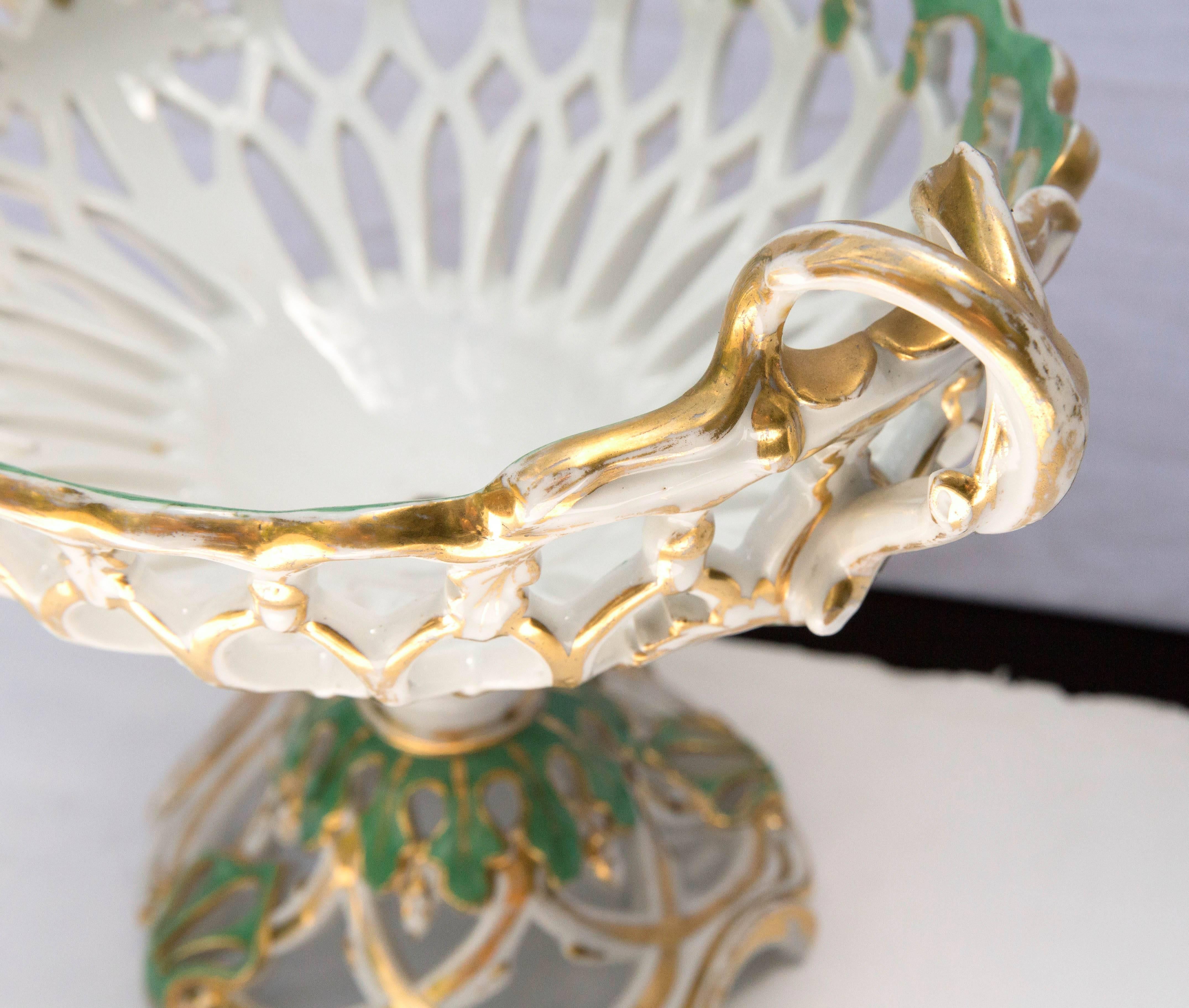 Glazed Old Paris Porcelain Reticulated Basket Compote