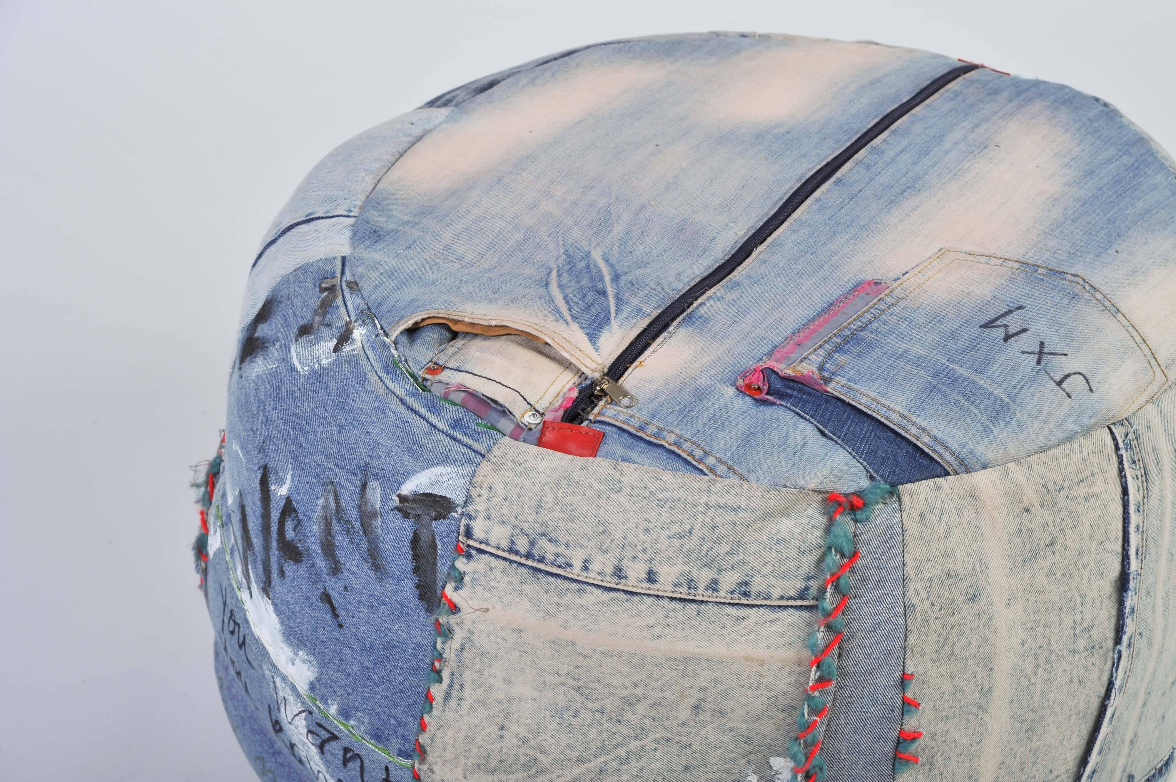 Pouf, Ottomans, Floor cushions, Vintage Denim 'Pouf' 'Art Piece' by Breaad 1