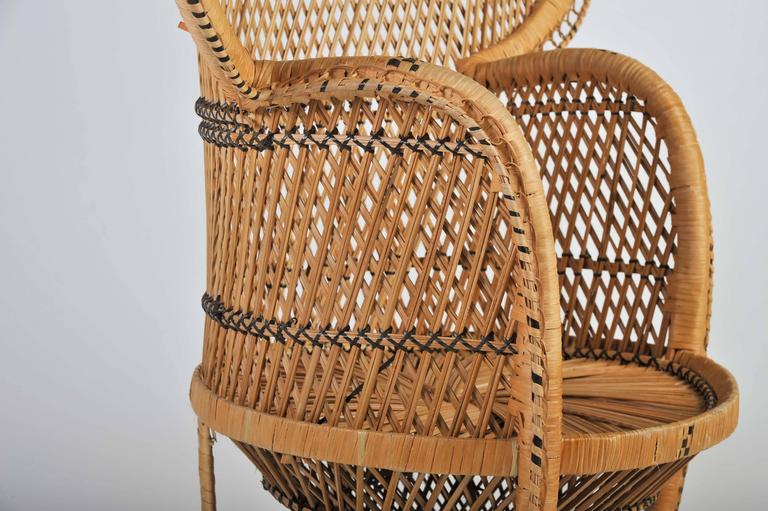Bamboo Large Vintage Bohemian 1970s Wicker Emmanuel/Peacock Chair  For Sale