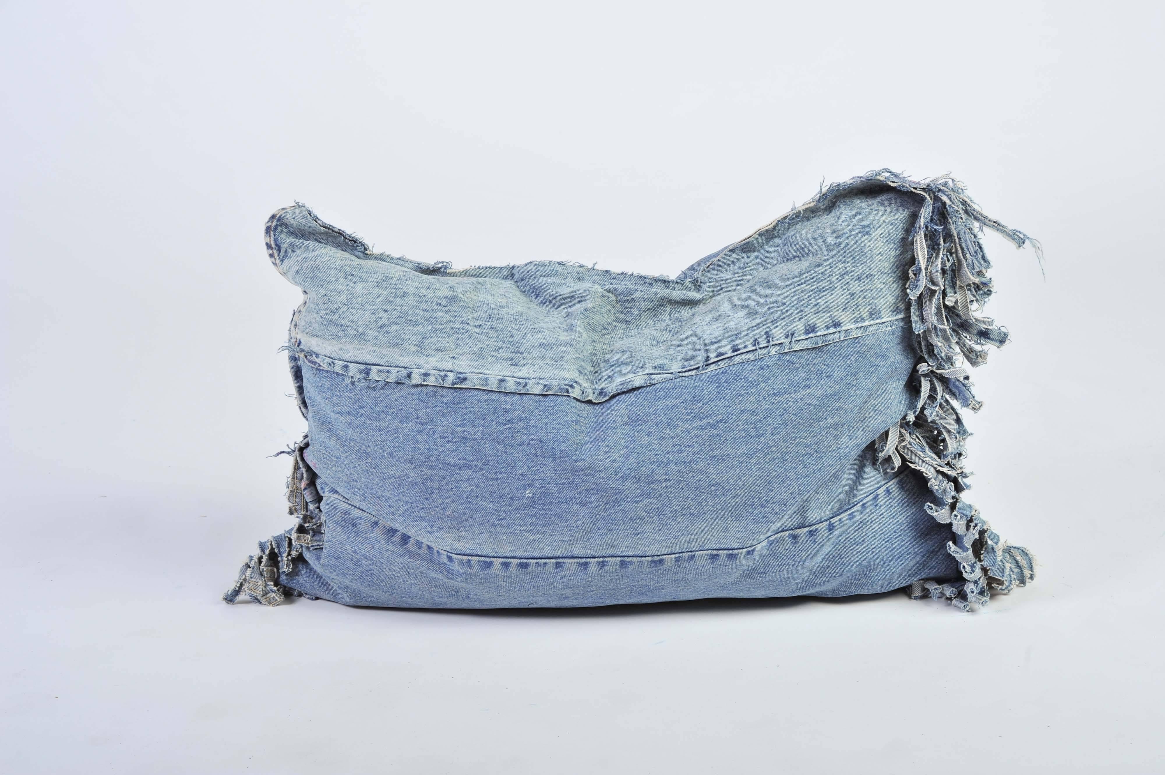 Unique Handmade Rock & Roll Bohemian Style Vintage Denim Cushion  For Sale 2