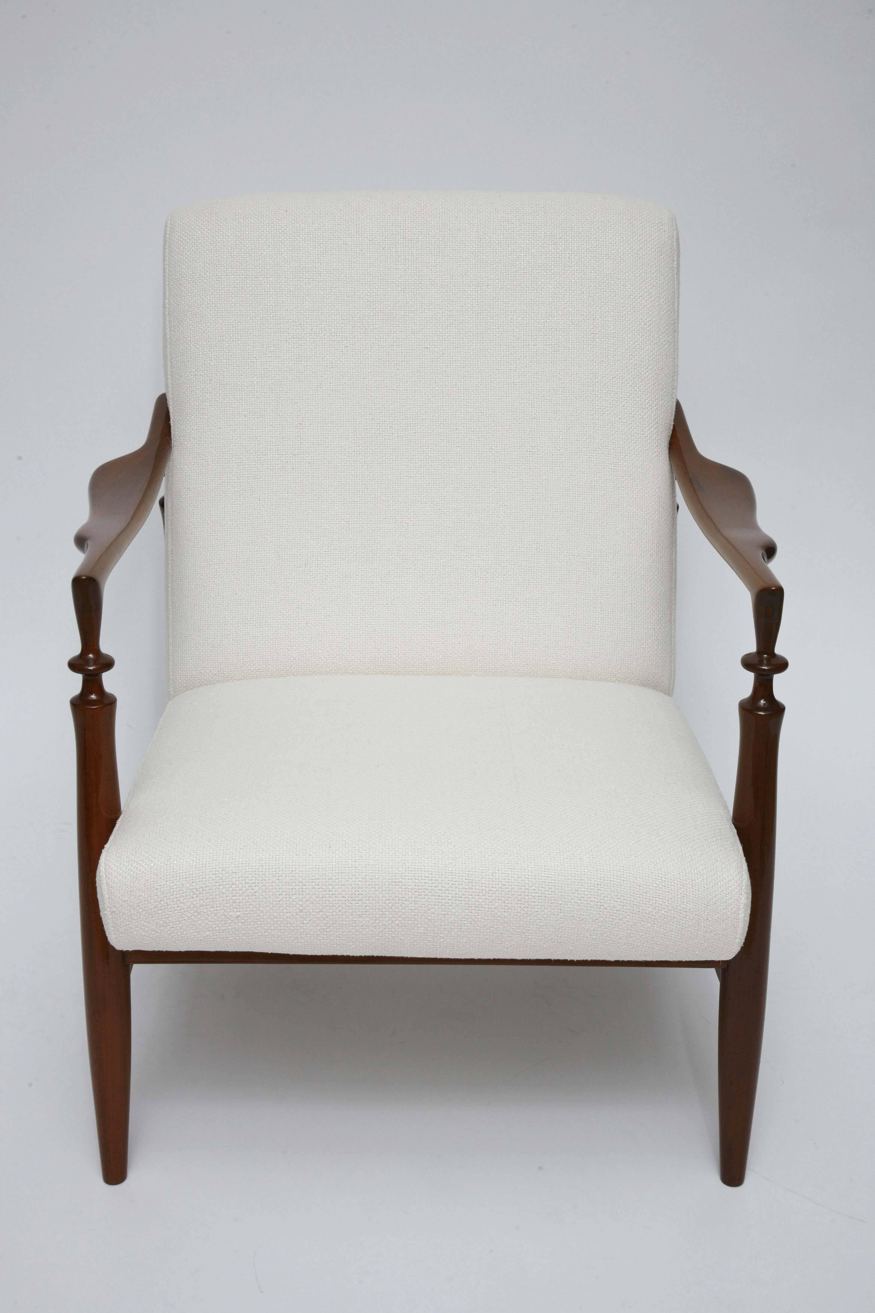 Pair of 1960s Italian Walnut and Silk Lounge Chairs 1