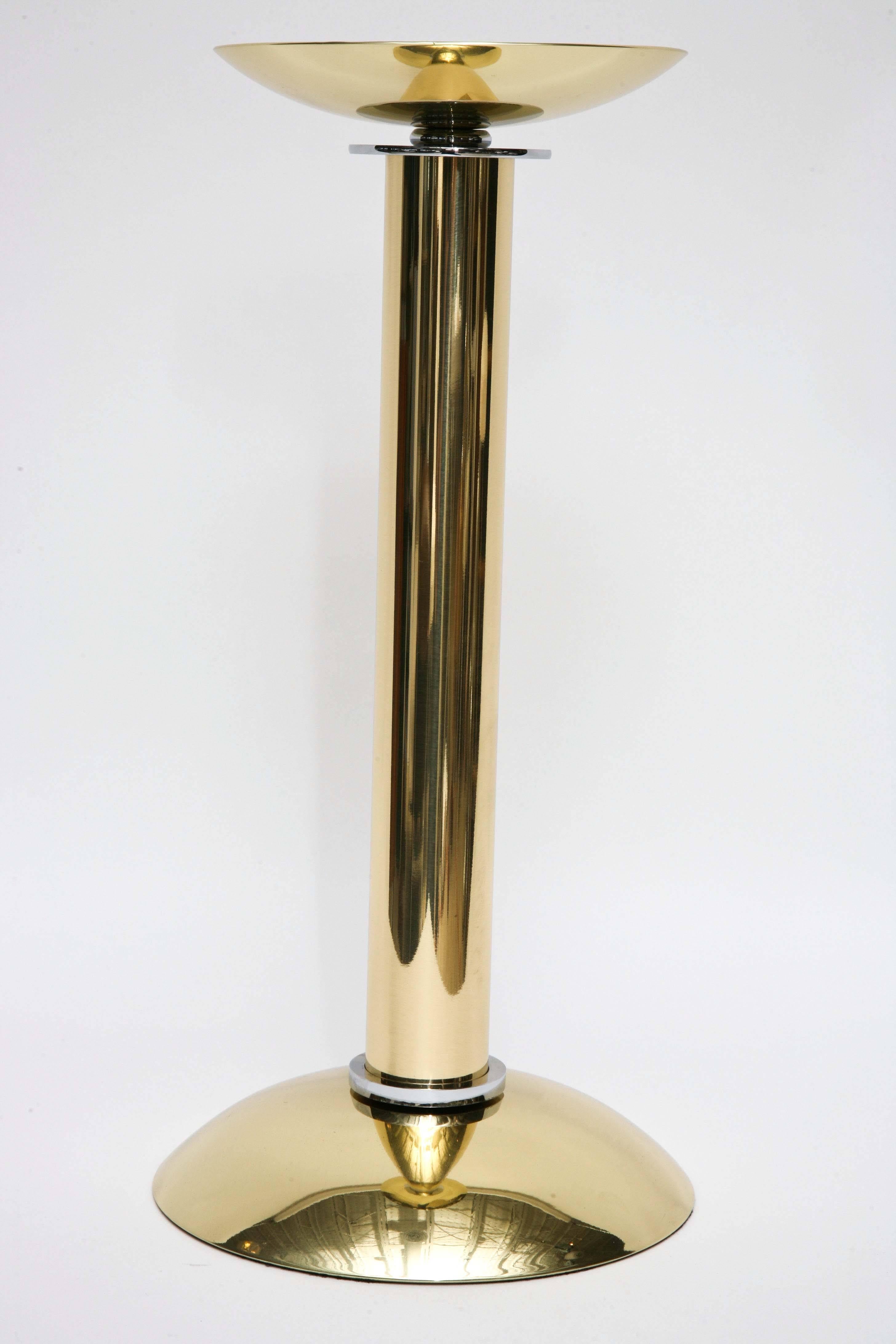 American Pair of Polished Brass and Steel Candlesticks by Karl Springer