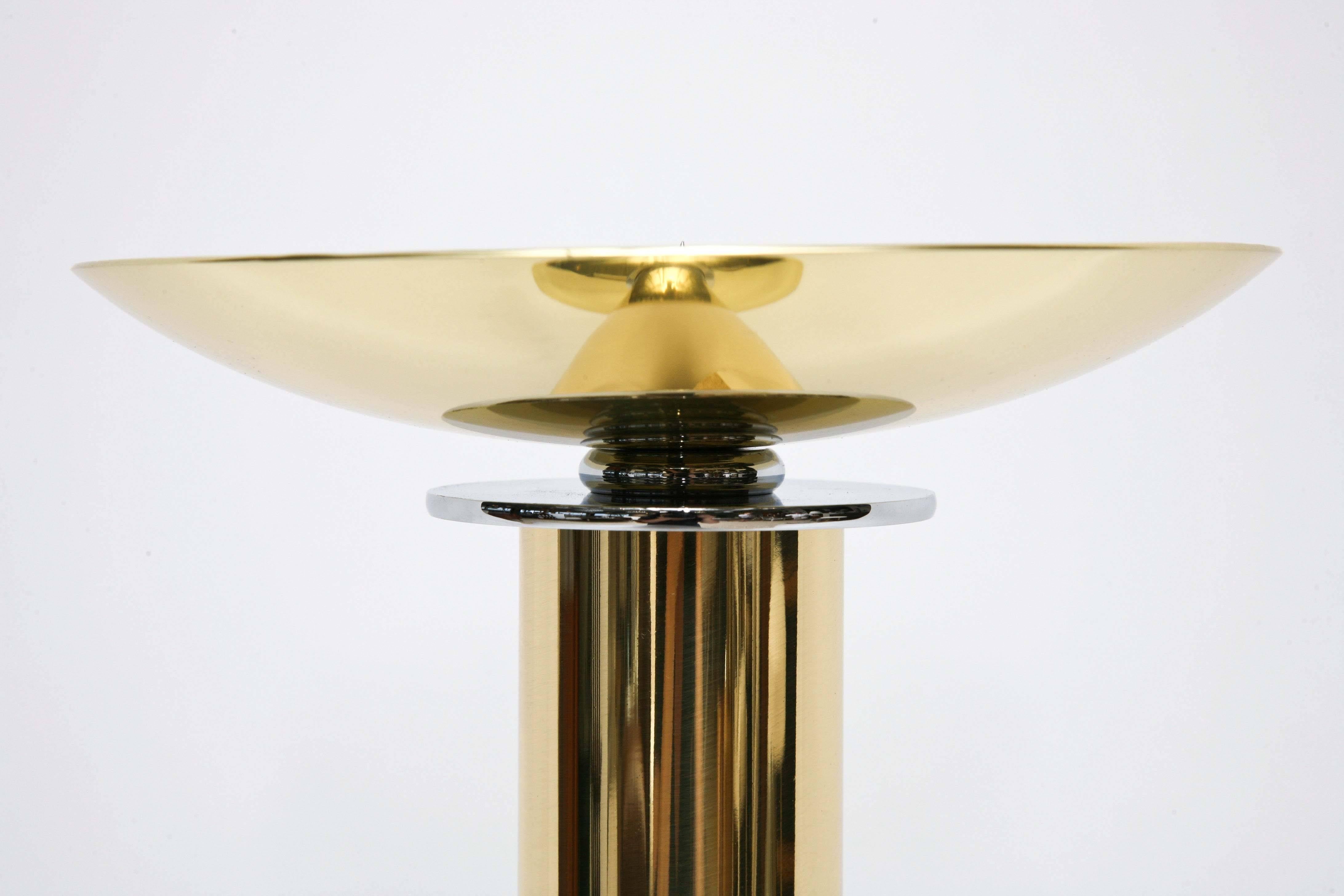 Pair of Polished Brass and Steel Candlesticks by Karl Springer In Excellent Condition In North Miami, FL