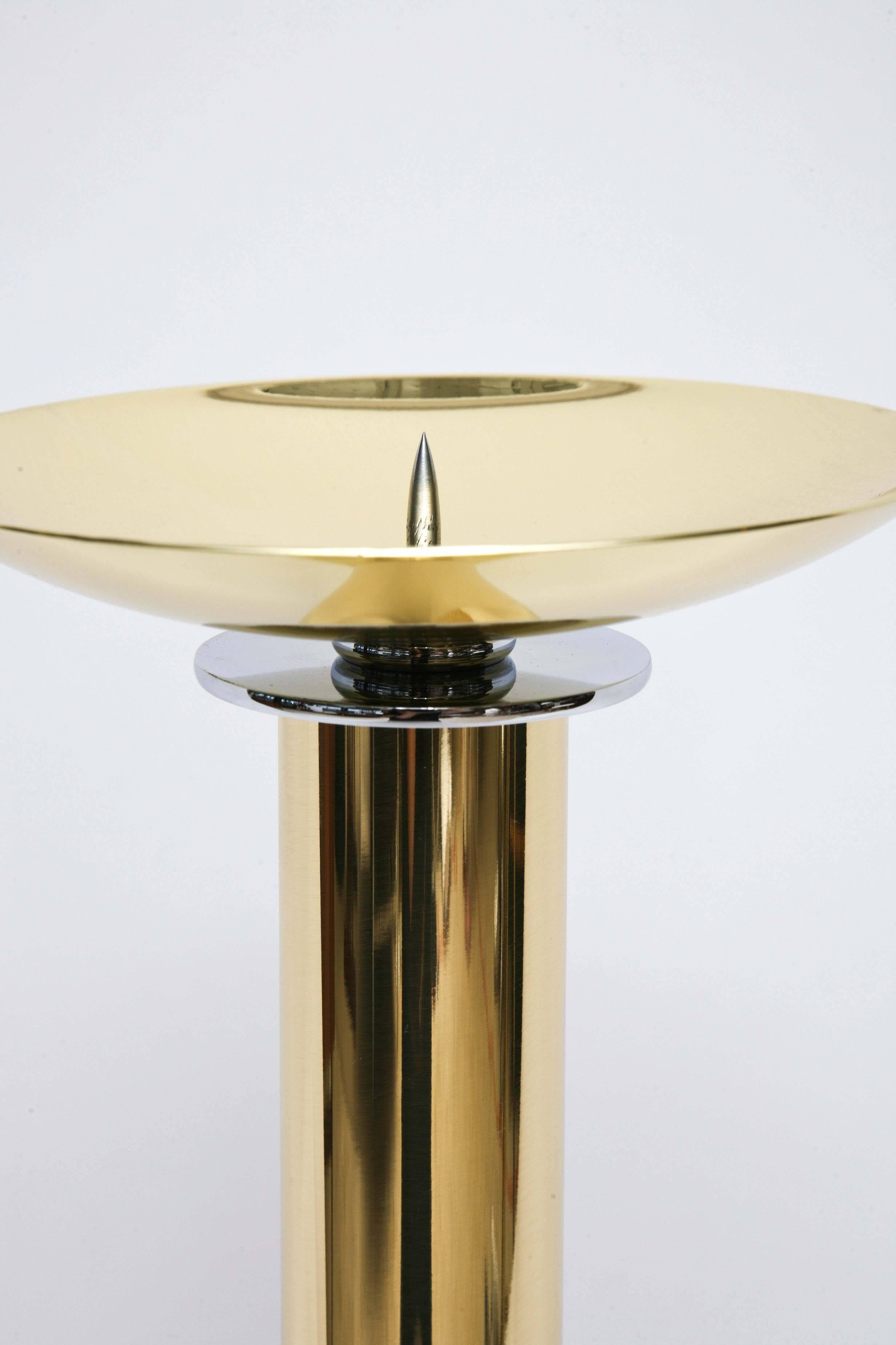 Pair of Polished Brass and Steel Candlesticks by Karl Springer 3