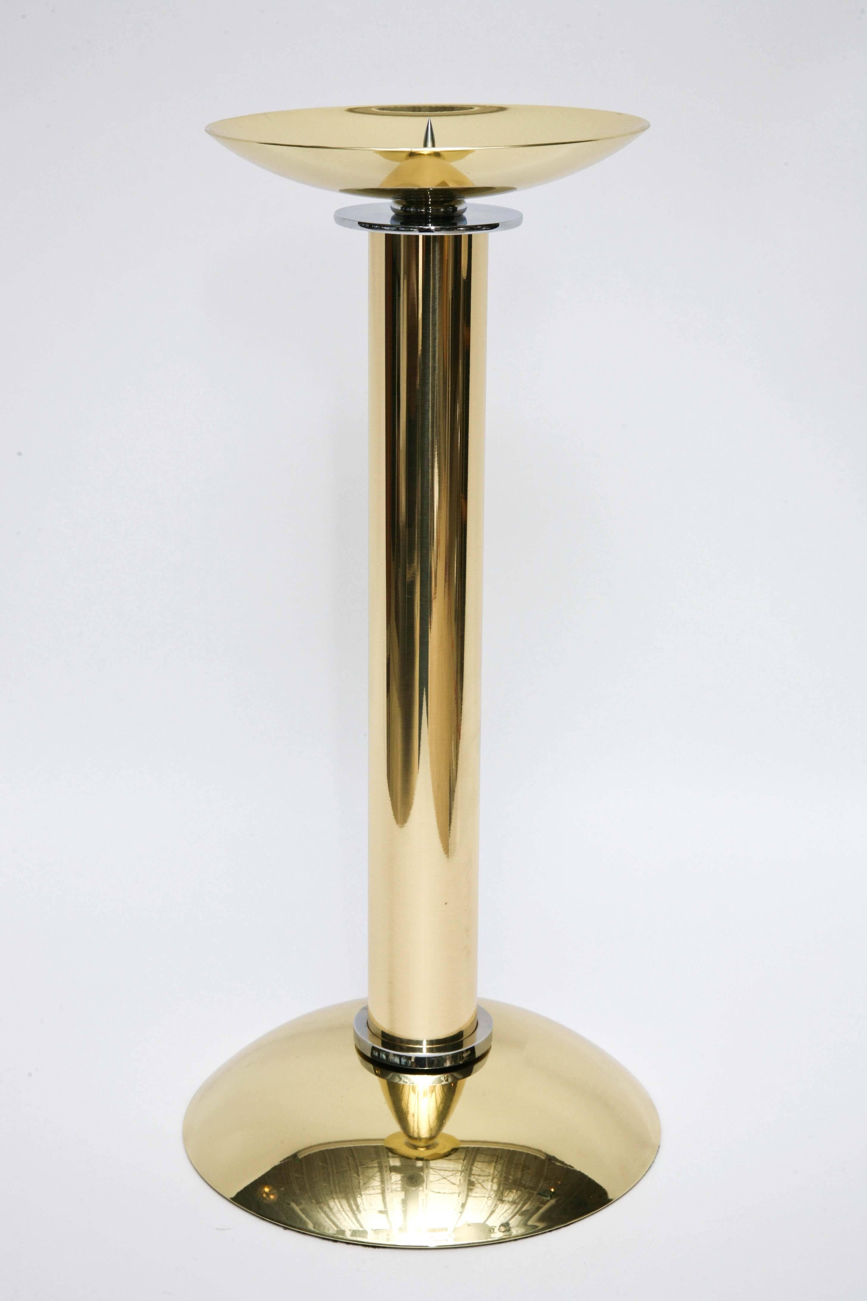 Pair of Polished Brass and Steel Candlesticks by Karl Springer 4