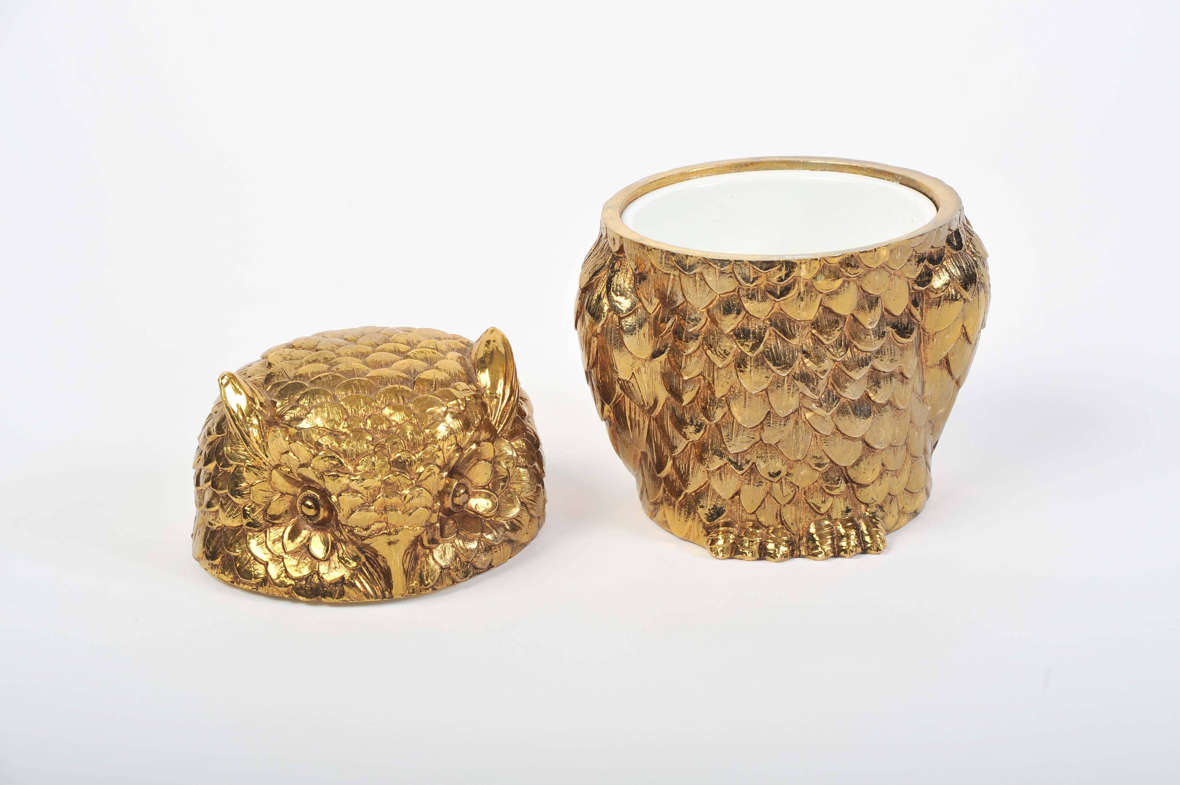 Italian Gilded Owl Ice Bucket by Mauro Manetti